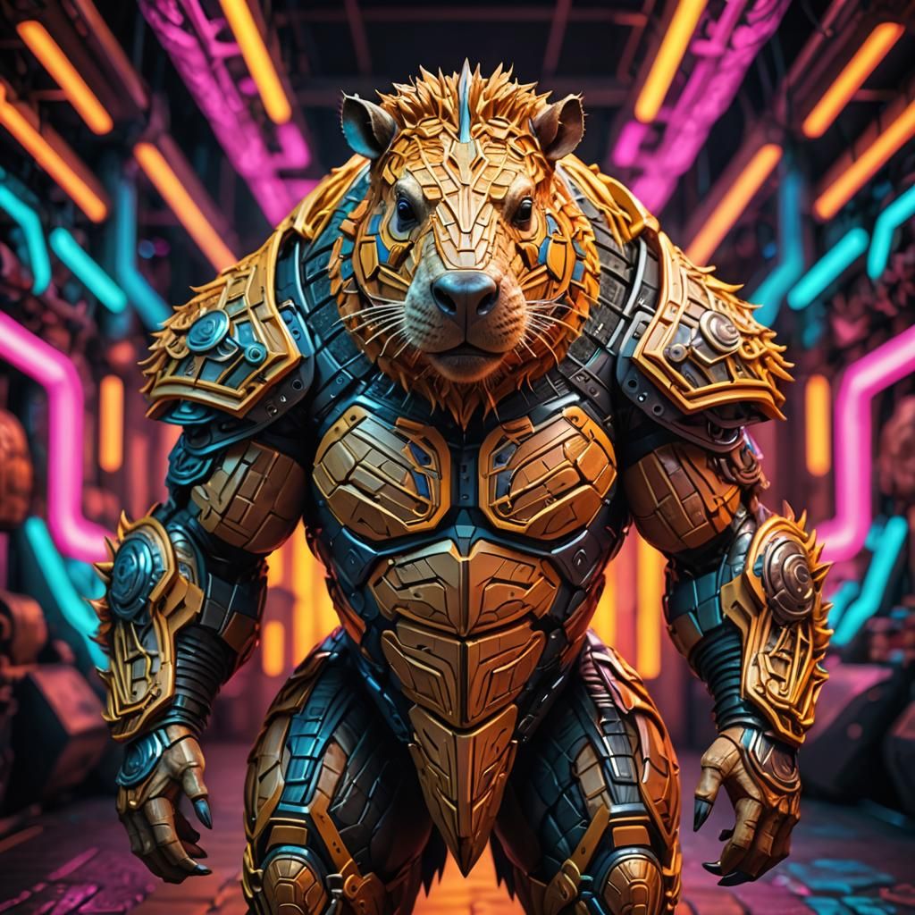 Armored Capybara: Organic 3D Mesh in Neon Colors