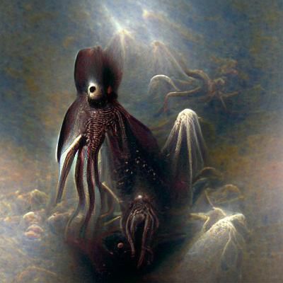 Cosmic Shadow Alien Star Squid in Gothic Horror Style