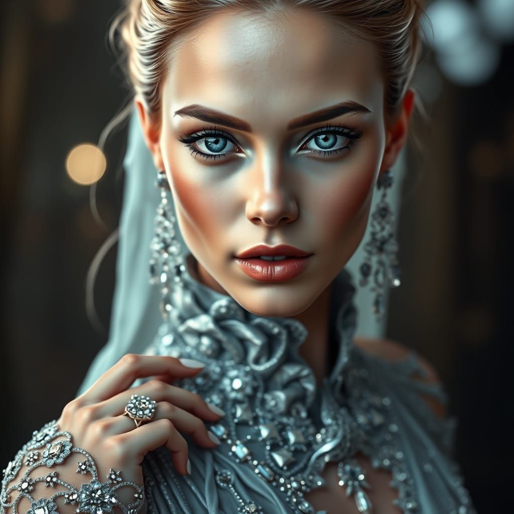 Hyperrealistic Portrait of a Glamorous Woman in Futuristic S...