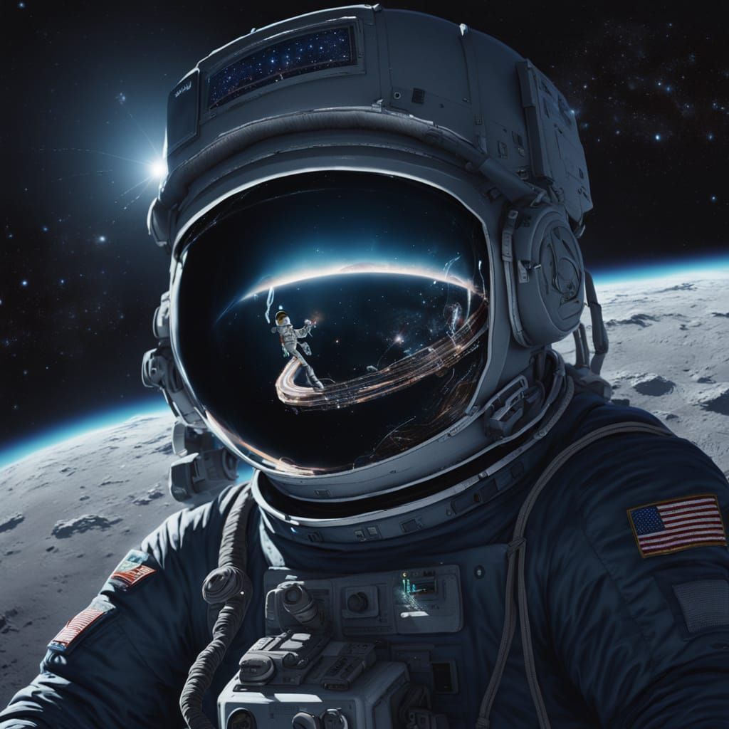 Hyper-Realistic Astronaut Drifting in Lunar Orbit