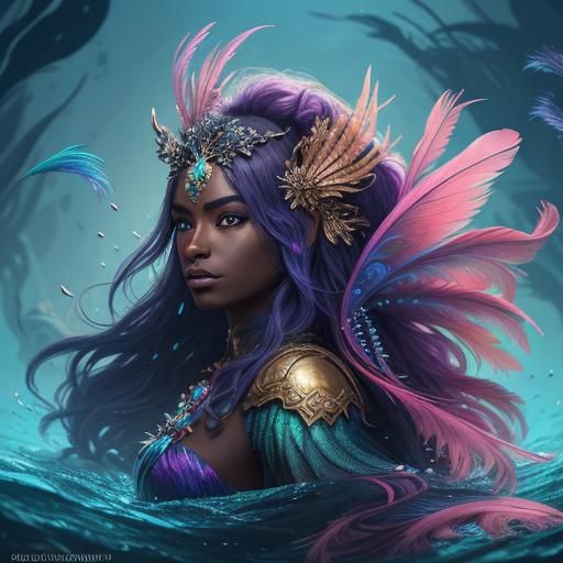 Pink Peacock Mermaid Fantasy Digital Art