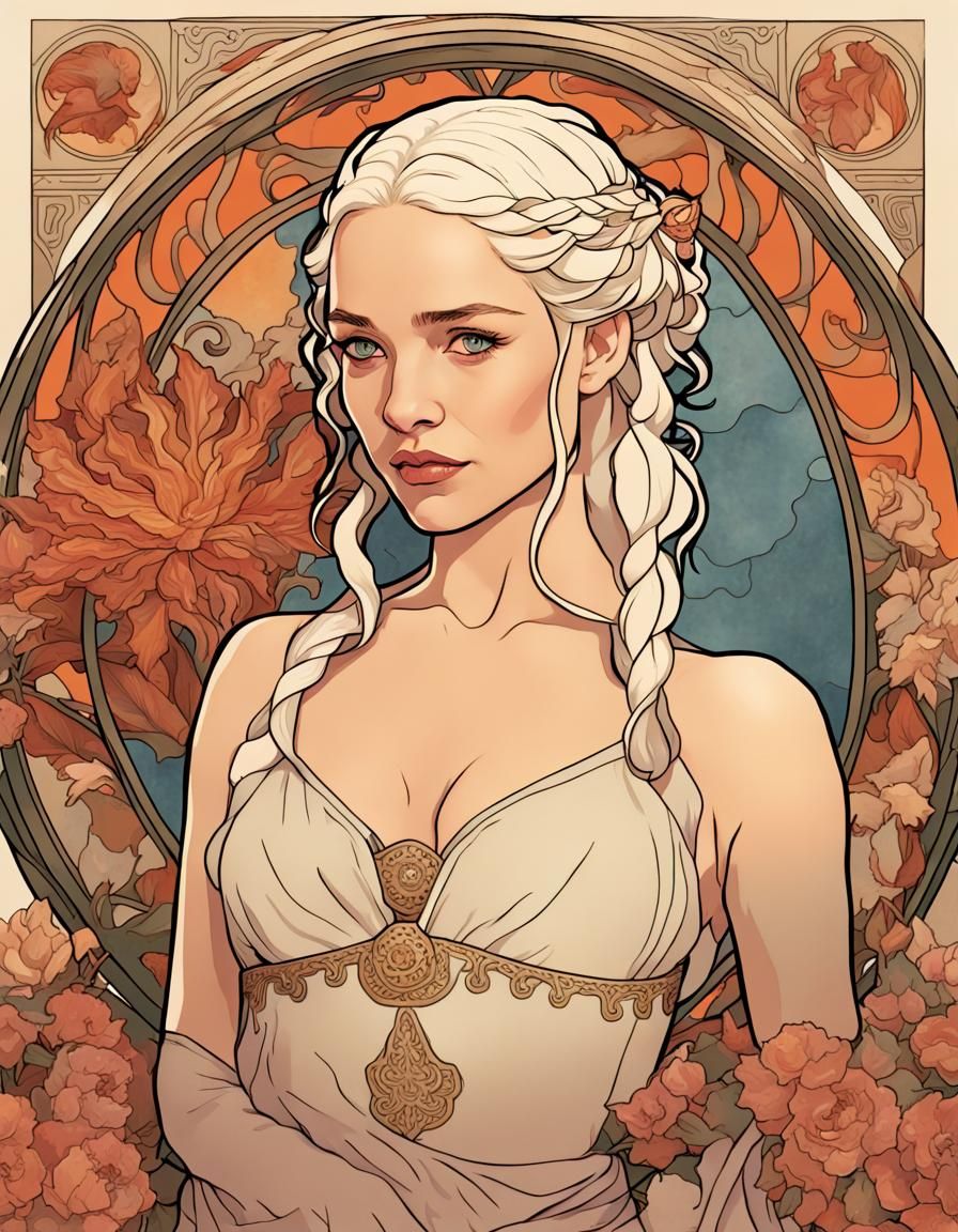 Daenerys Targaryen in Mucha Style Portrait