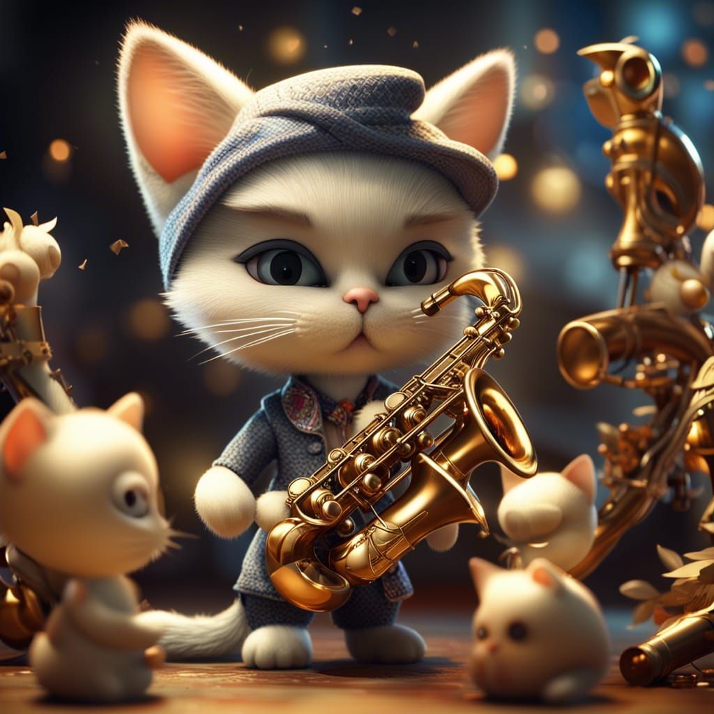 Cat with saxophone (B)