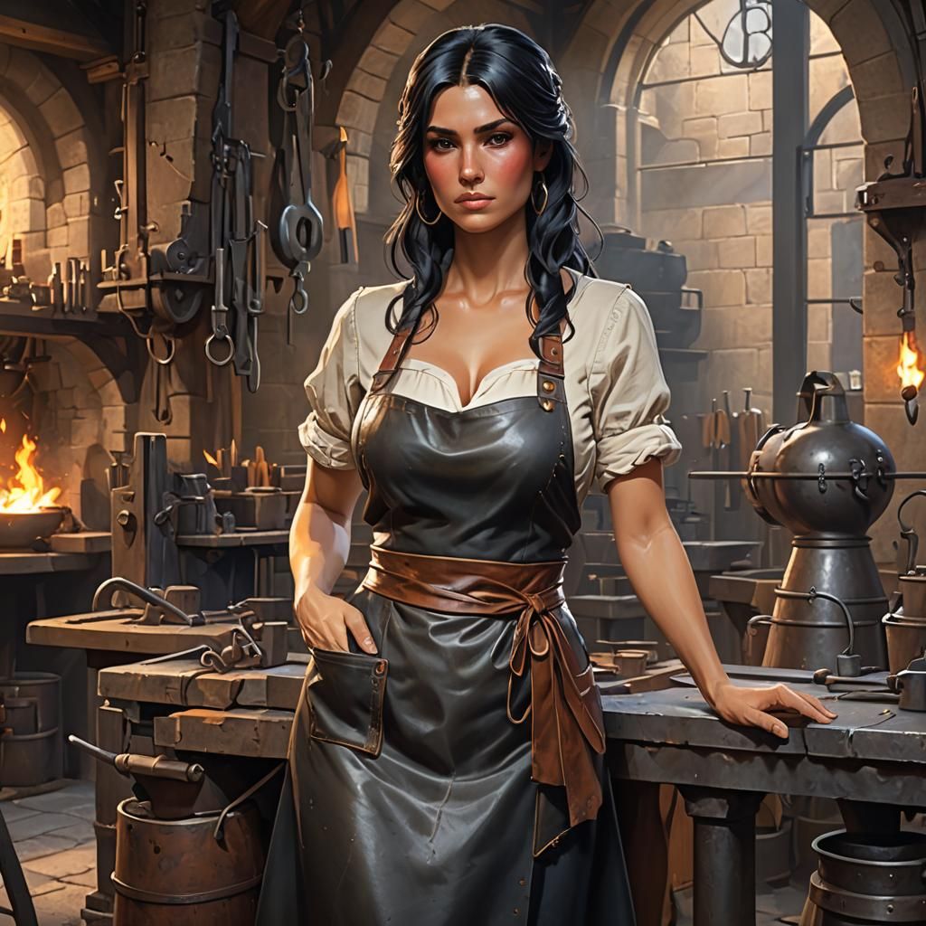 Blacksmith Portrait in Hyperdetailed Art Nouveau Style