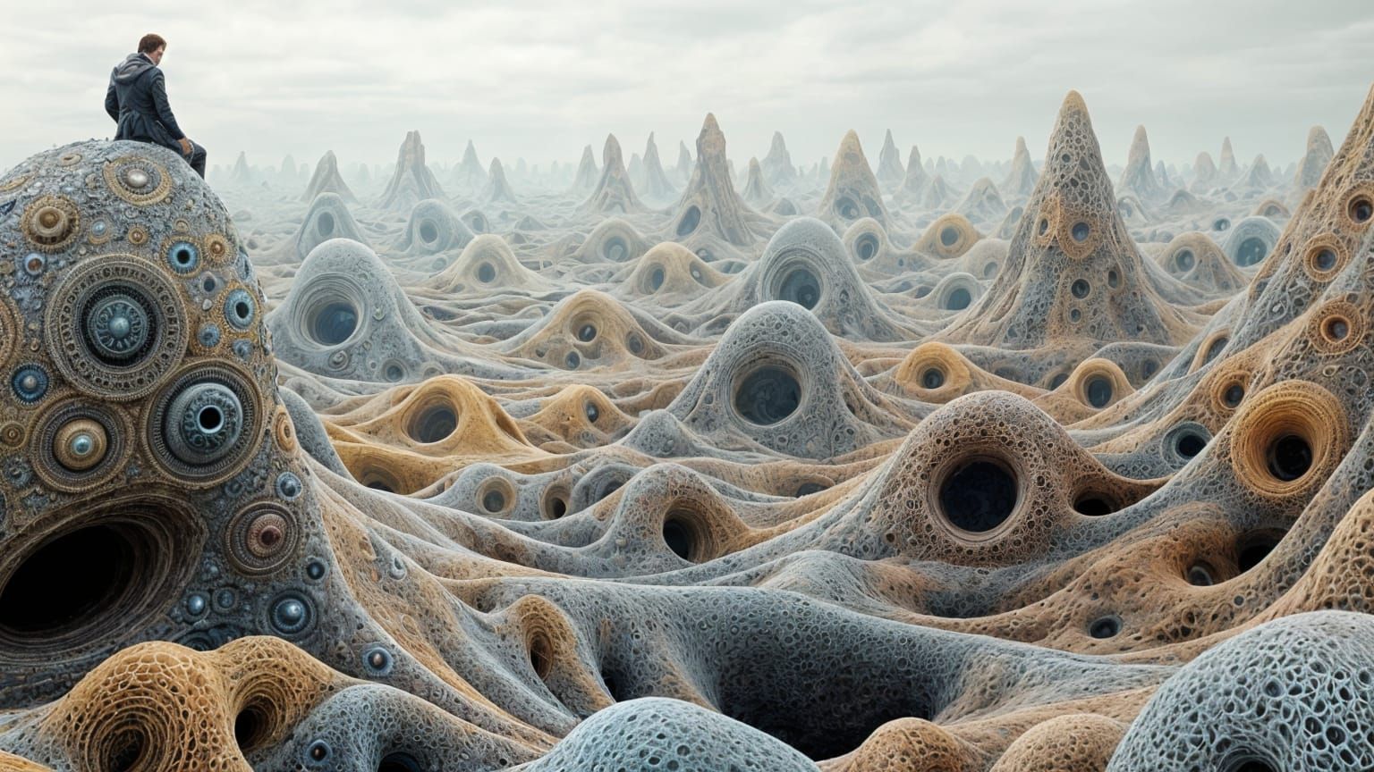 Surreal Fractal Landscape with Escher-Inspired Spires