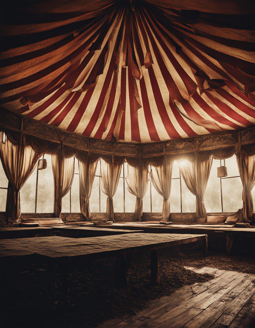 Realistic oil painting of the inside of an red and white aba...