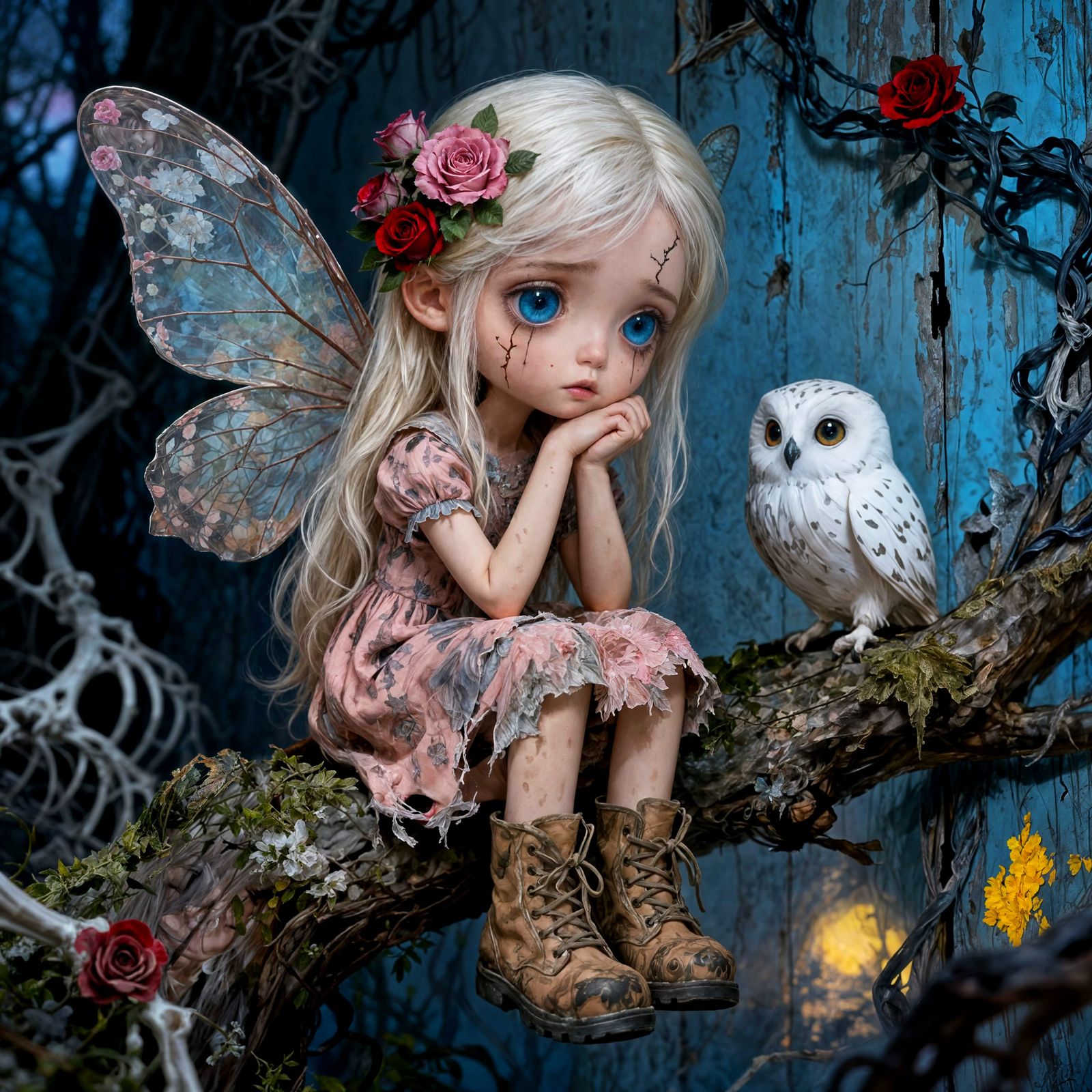 Melancholic Fairy Portrait with Butterfly Wings