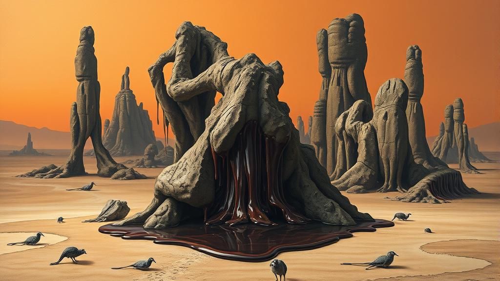 Dystopian Desert Still Life as Surreal Oil Painting