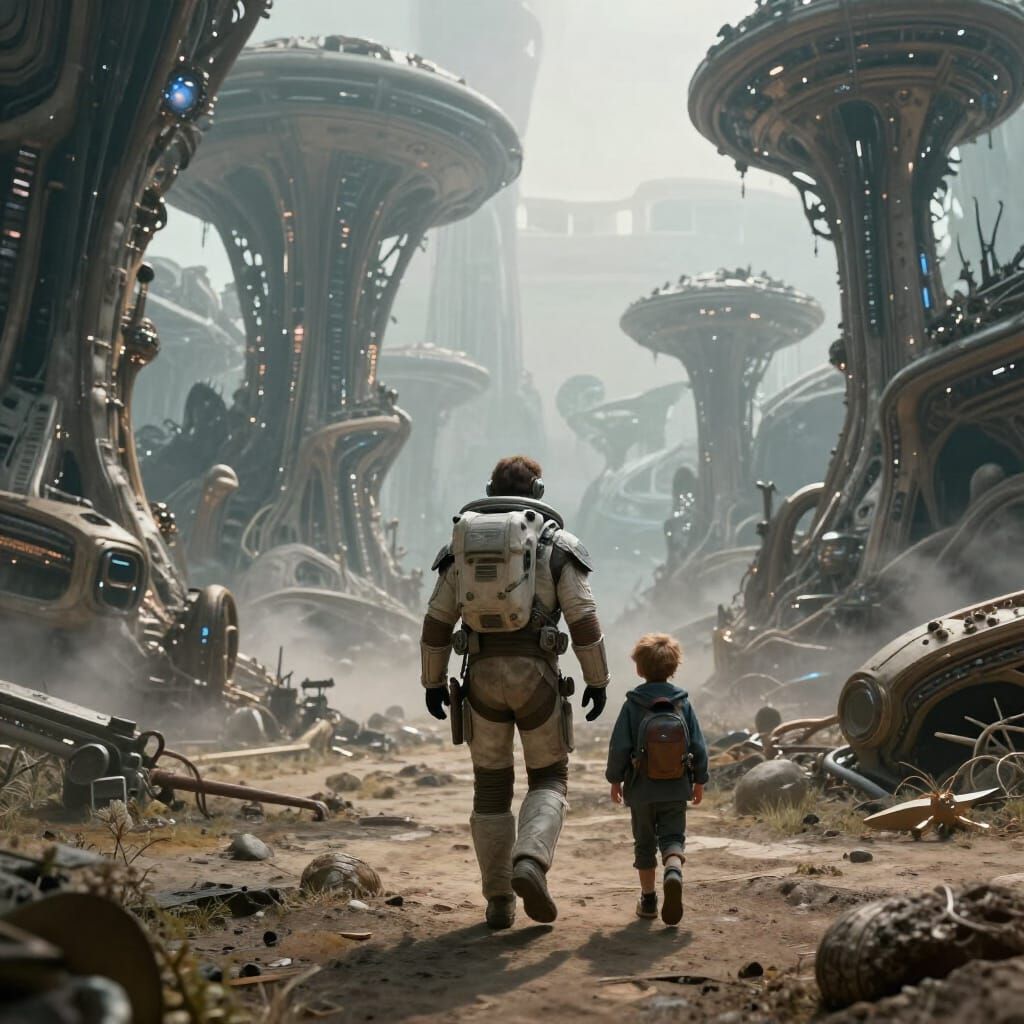 Alien Explorers in Strange Unfamiliar Landscape