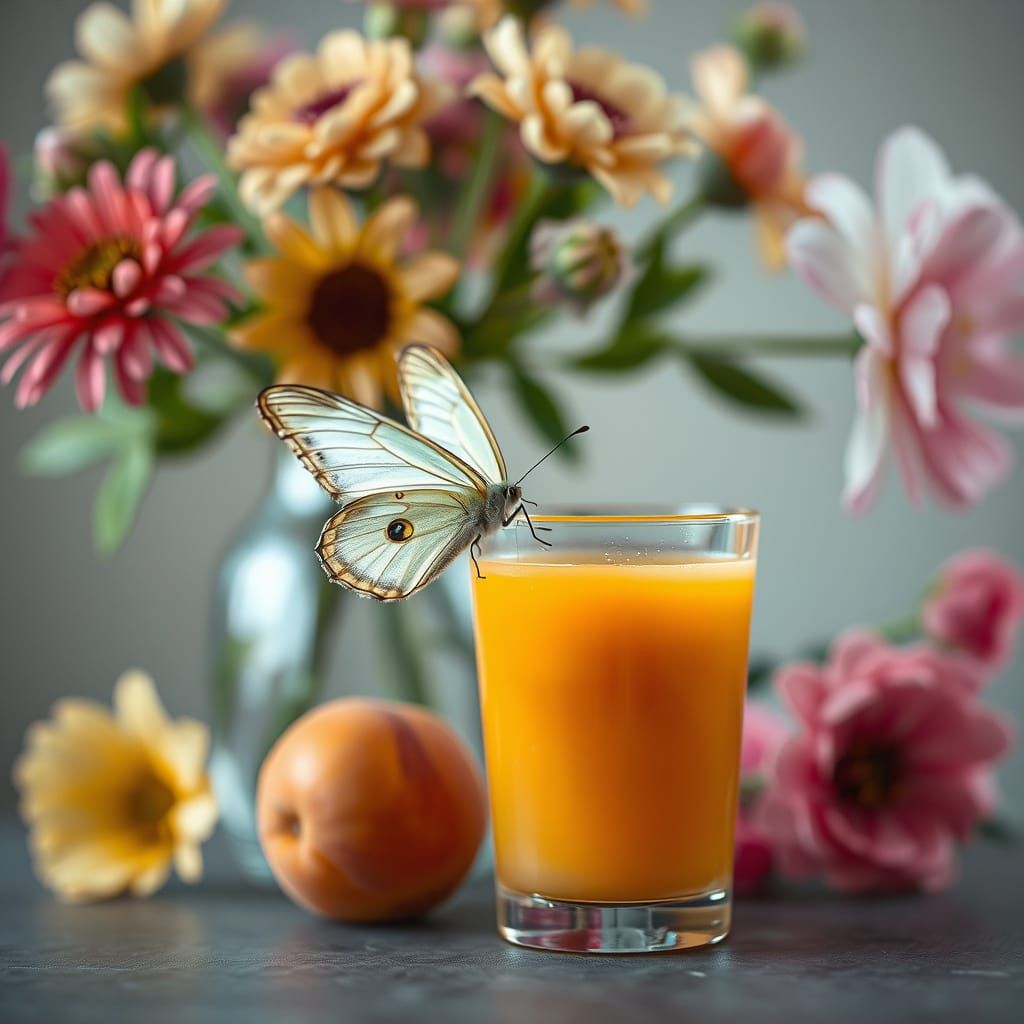 Confused Butterfly in Abstract Dreamscape with Apricot Juice