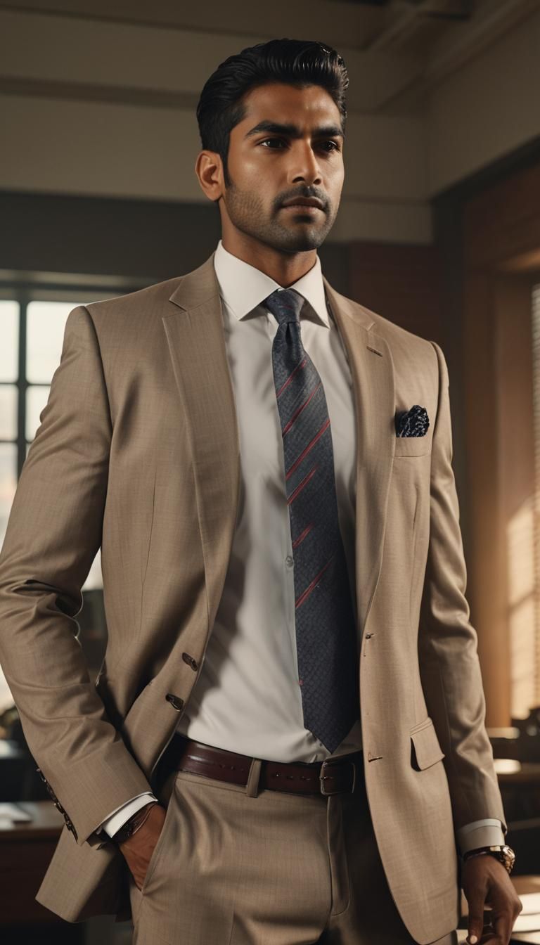 Handsome Latino Man in Suit, Cinematic Photo-realism