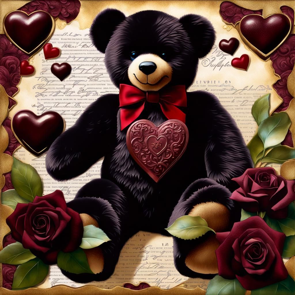 Chocolate Roses and Teddy Bear in Decoupage Style