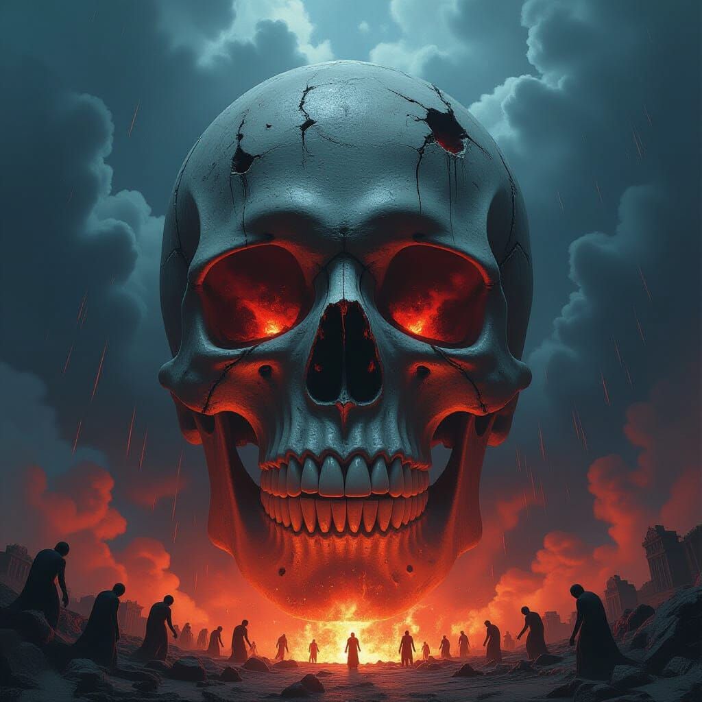 Nuclear Blast Inside Giant Skull with Spectral Souls