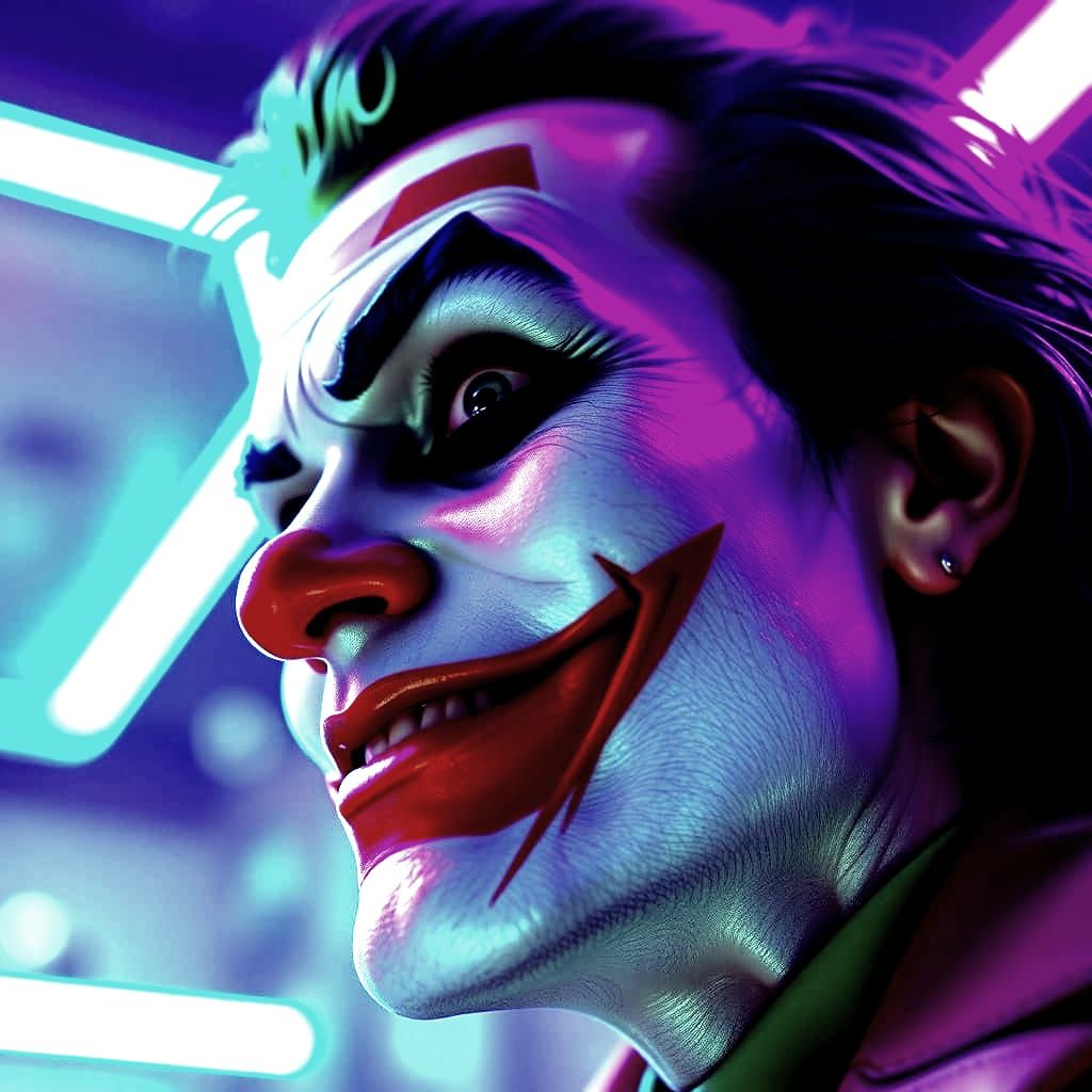 Joker's Maniacal Grin in Cyberpunk VR Style