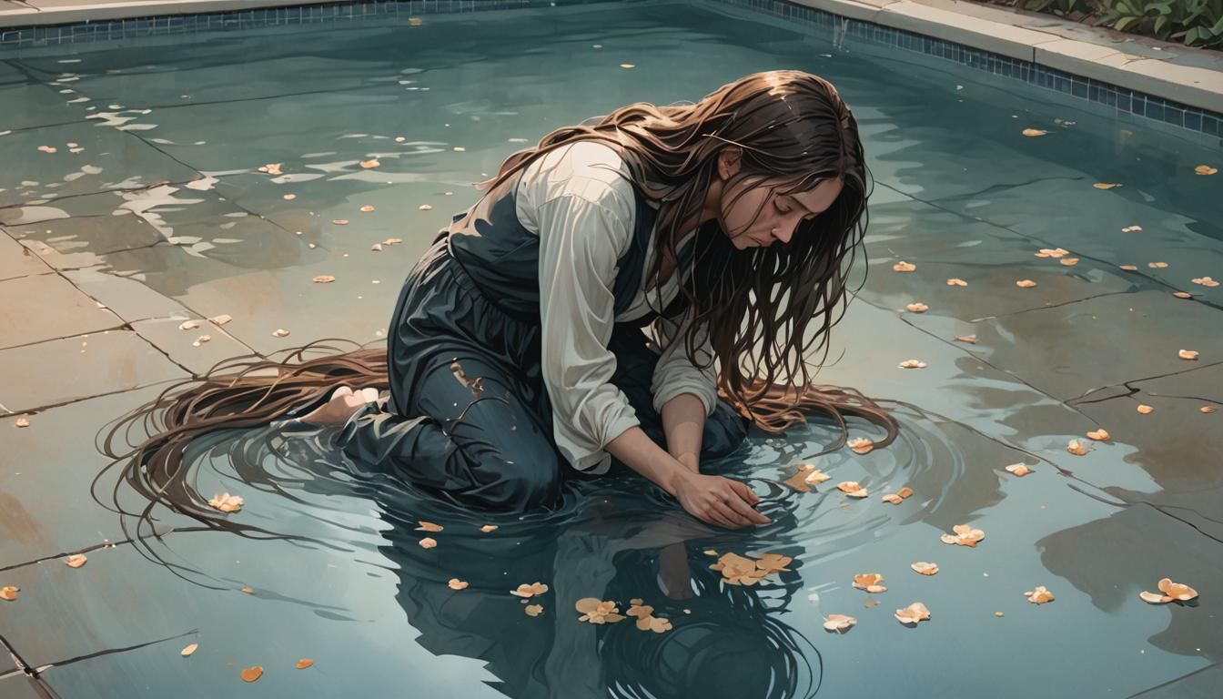 Woman Kneeling by Pool of Tears Illustration
