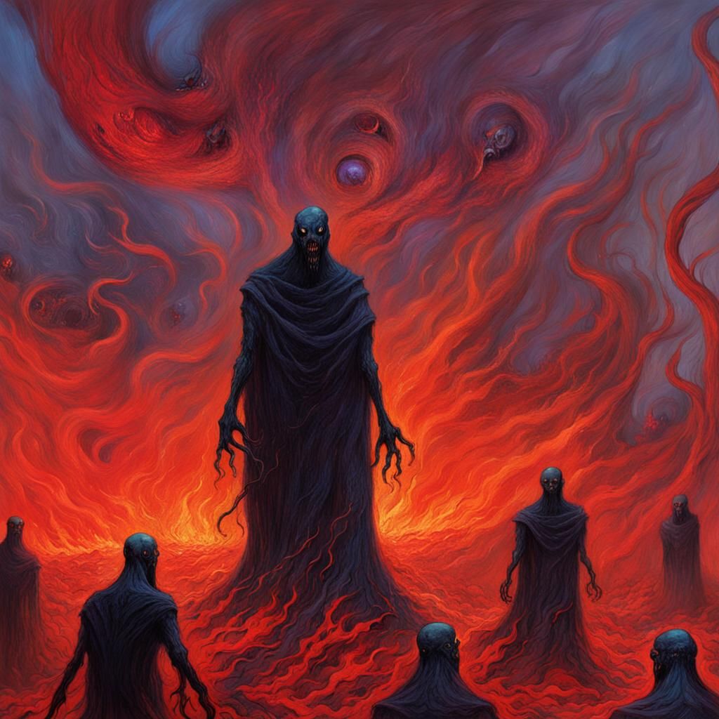 Demons Tormenting Lost Souls in Hellish Realm