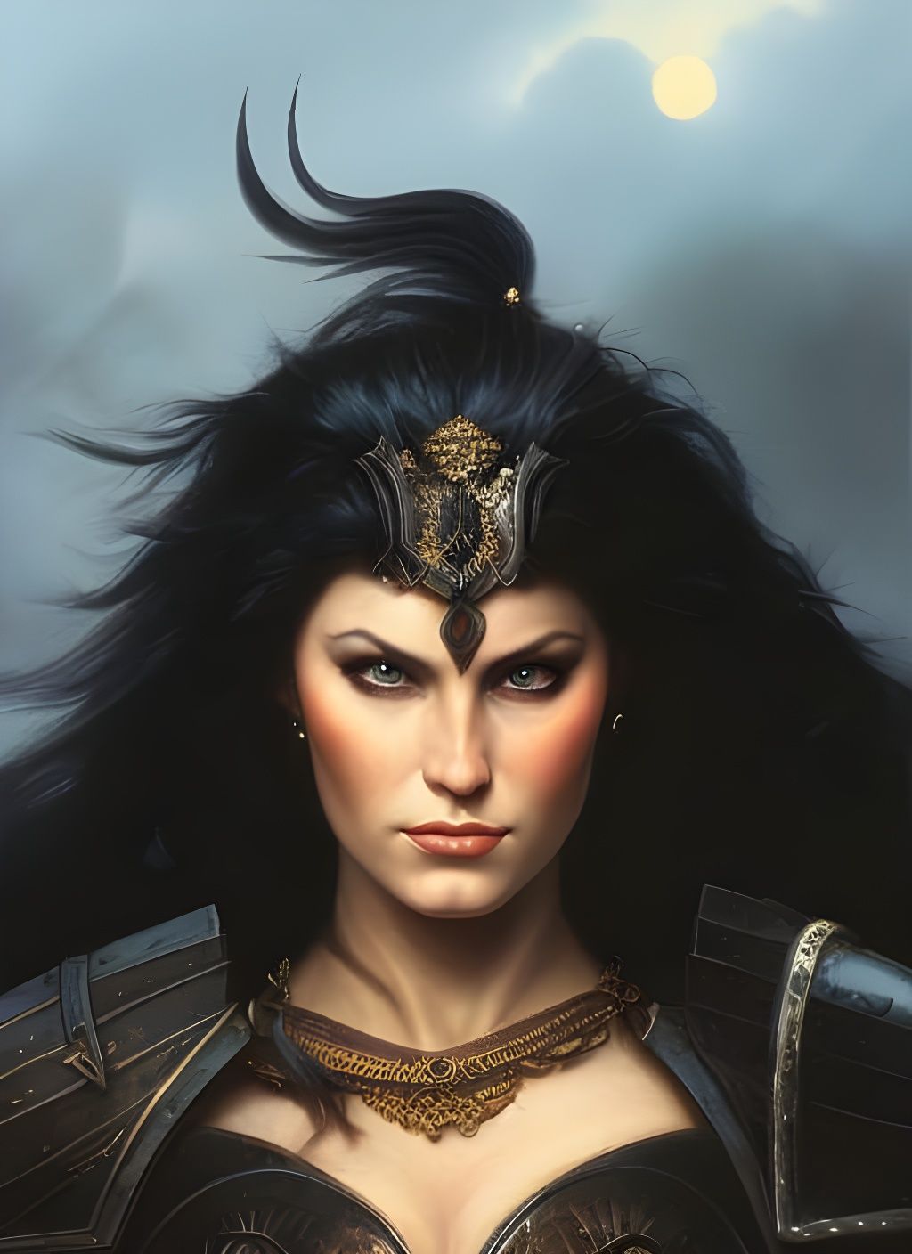 Fantasy Portrait of a Black-Haired Female Warrior