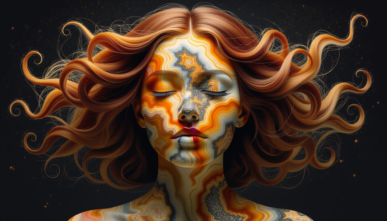 Agate Face with Flowing Hair and Ashes