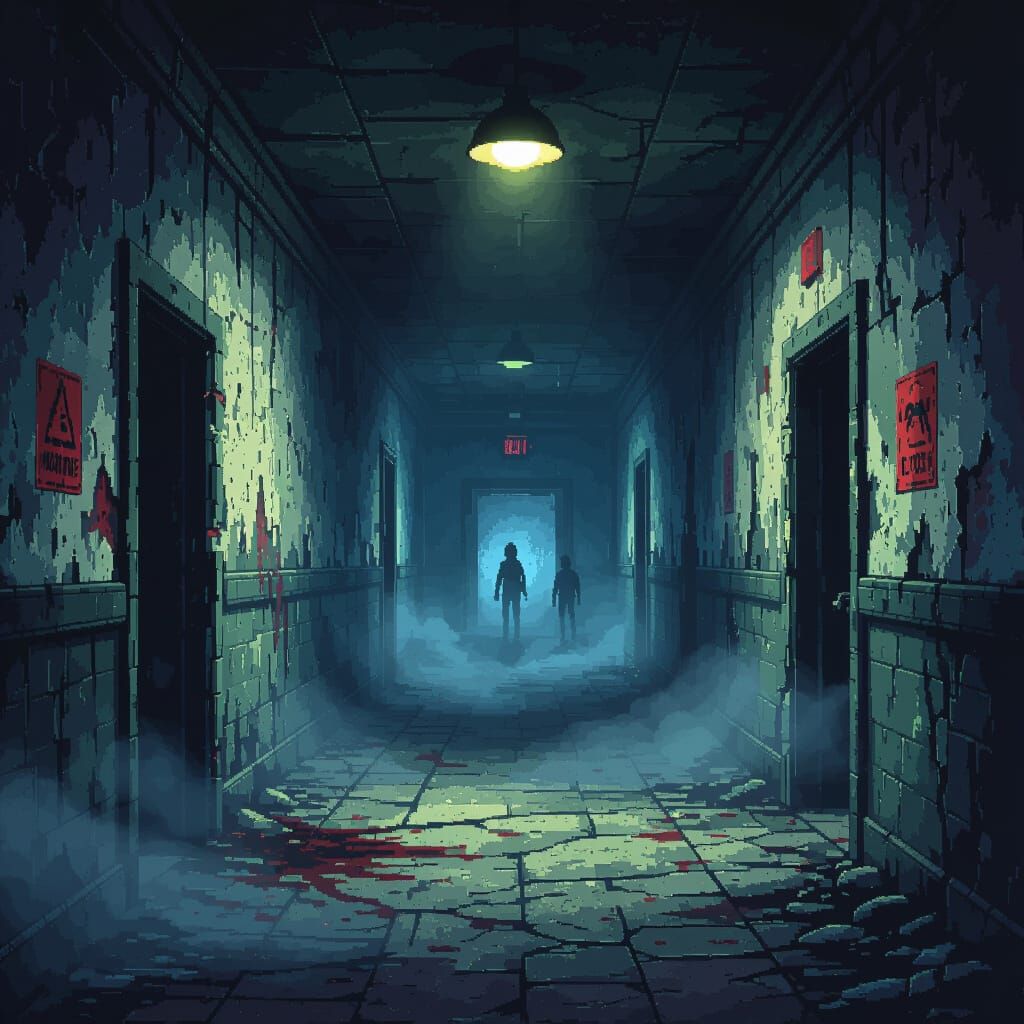Pixel Art Horror Game Hallway Splash Screen