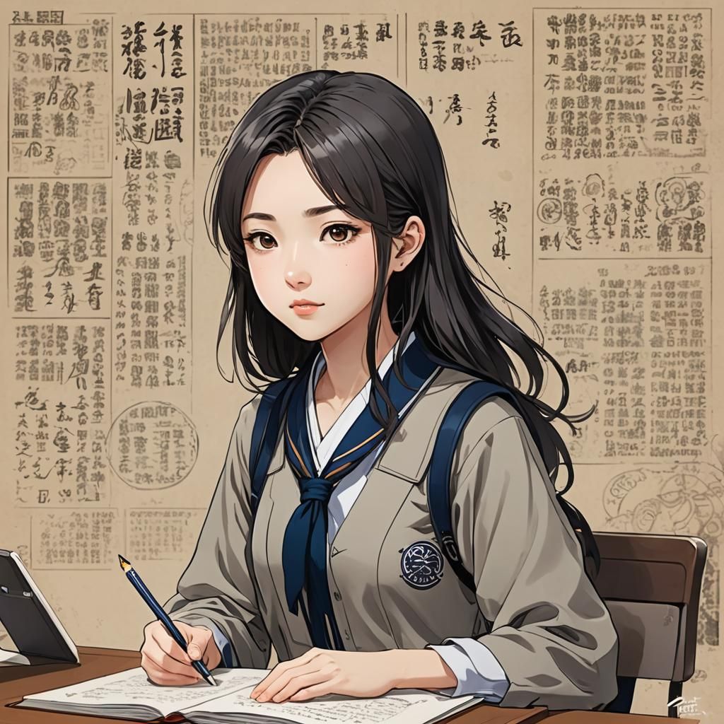 Chinese Student Learning English in Anime Style