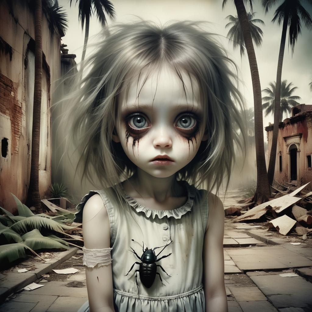 Haunting Portrait of Girl in Tropical Ruins