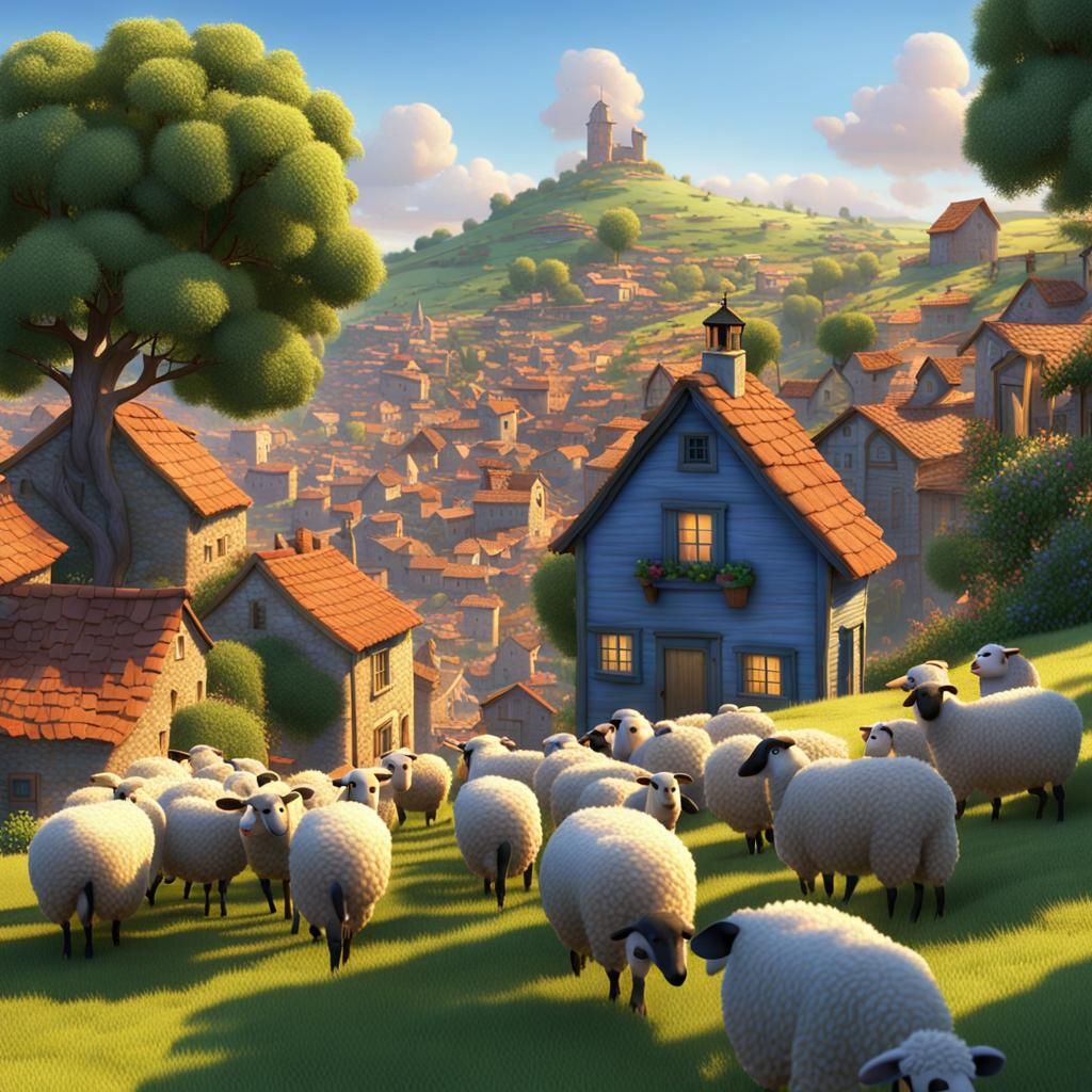 Picturesque Town with Shepherd in 3D Animation
