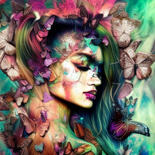 Butterfly Goddess: Vibrant Holographic Cinematic Illustratio...
