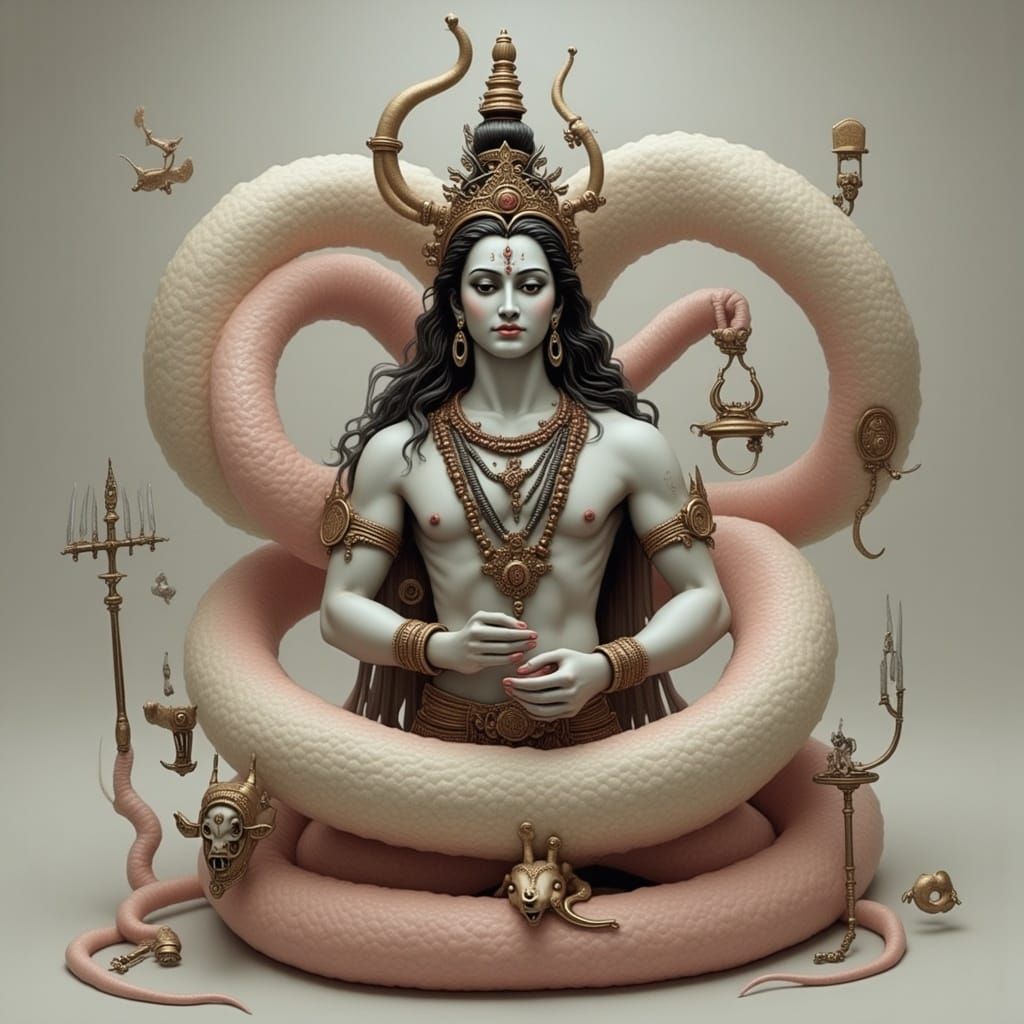 Ancient God Ensnared by Serpent in Dark Fantasy