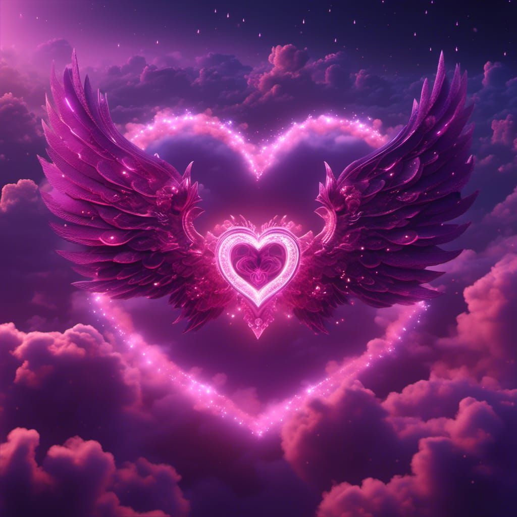 Mystical Heart Chakra with Wings in Starry Sky