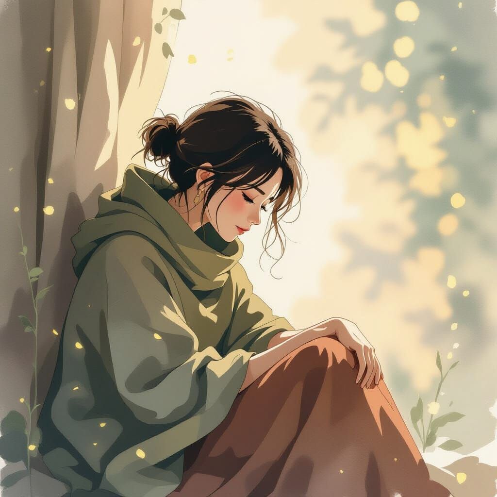 Contemplative Figure in Whispered Lighting, Anime Style