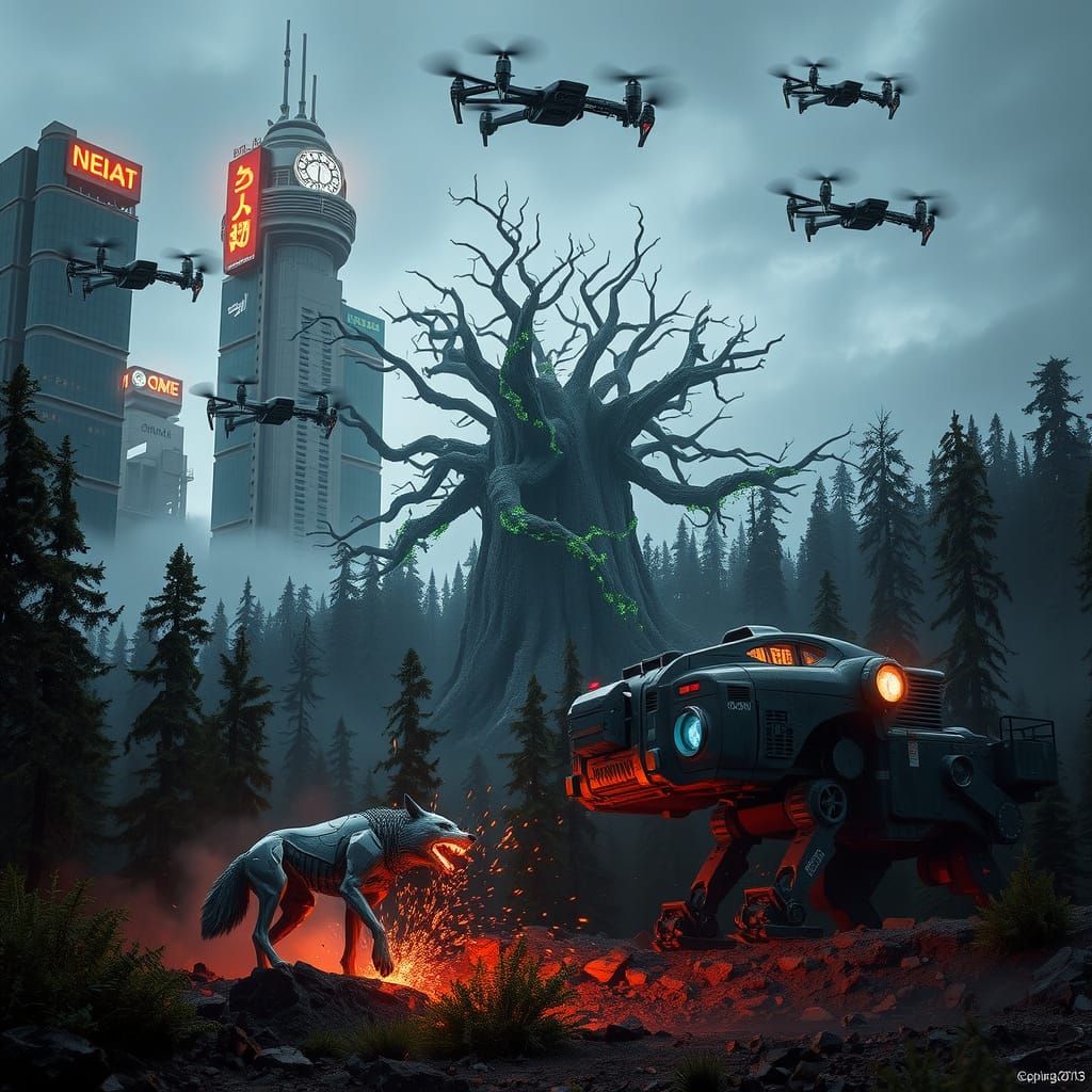 Cyberpunk Apocalypse: Nature's Last Stand Against Machines
