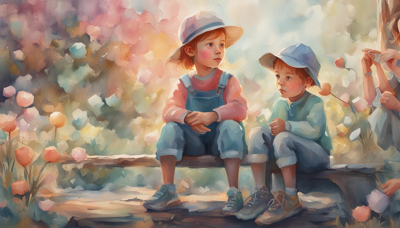 Naive Art: Girl and Boy in Pastel Watercolors