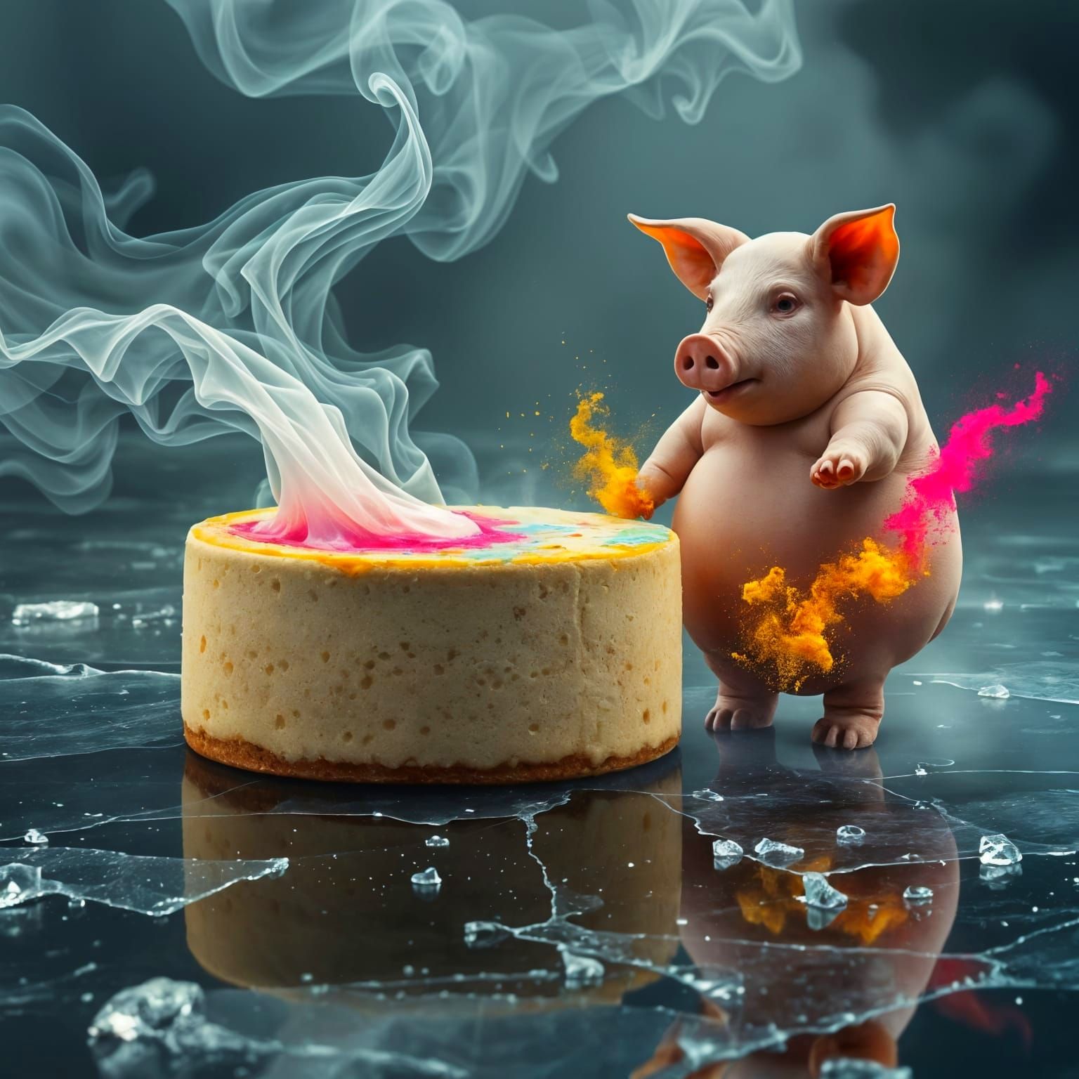 Surreal Cheesecake Dissolution on Black Ice