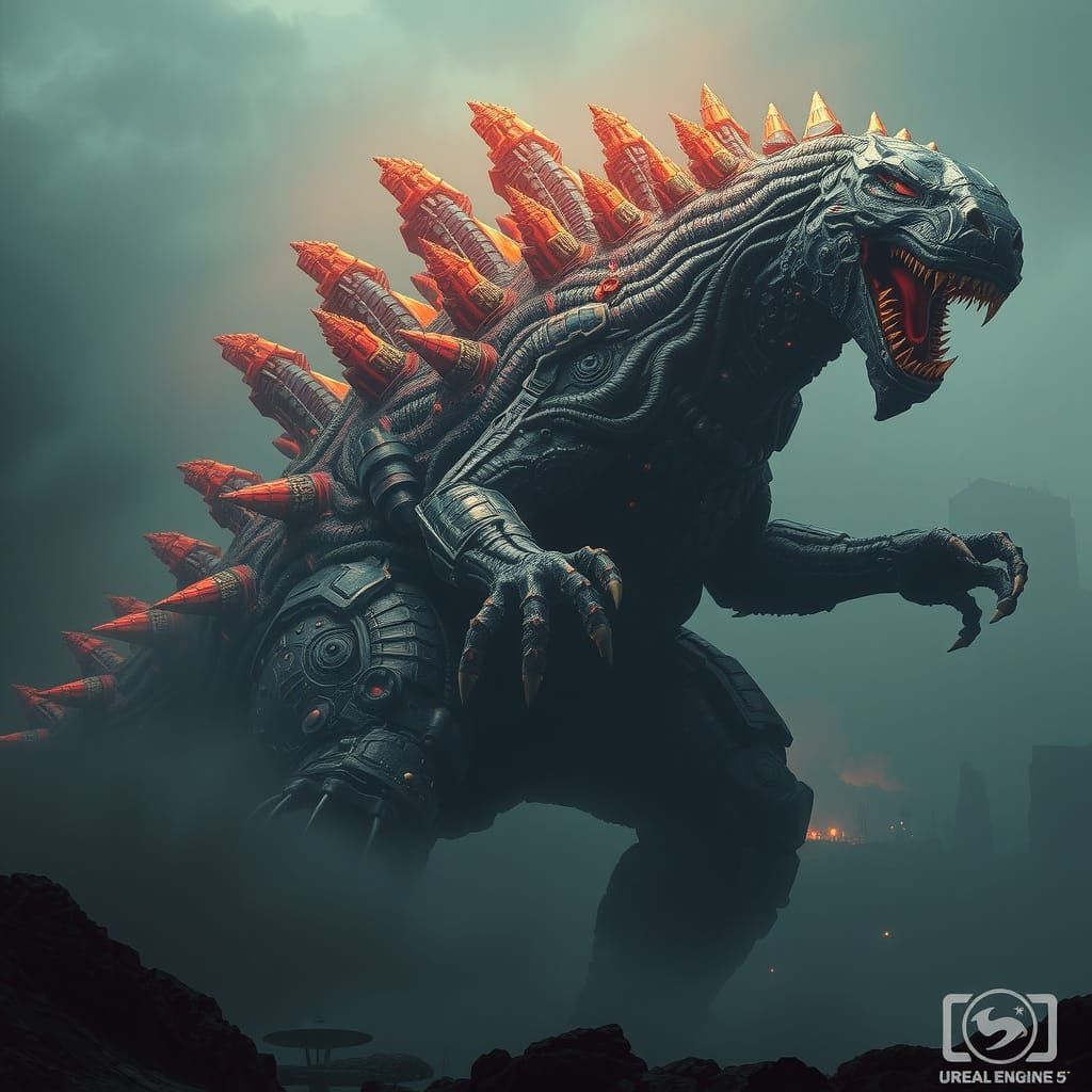 Hi-Tech Kaiju Monster in Detailed Matte Painting Style