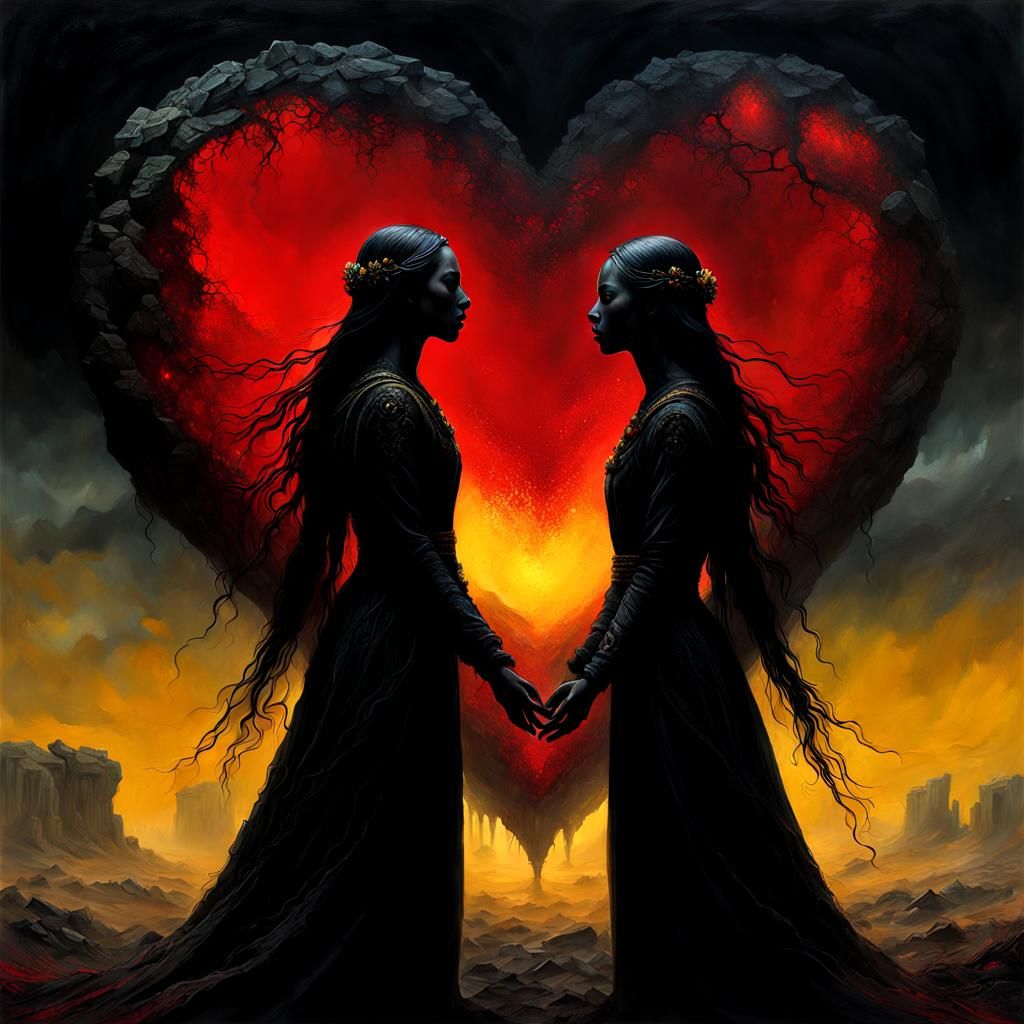 Spirits Dance in Dark Abyss: Surreal Digital Art