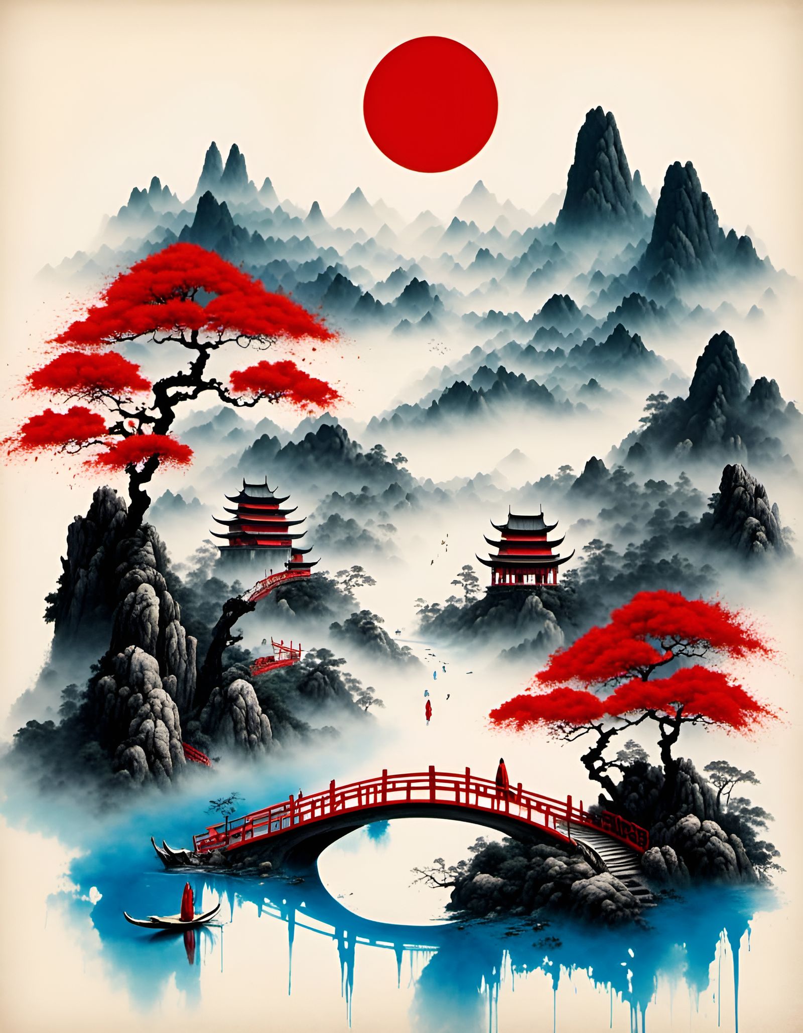 Minimalist Chinese Palace in Klein Blue and Red