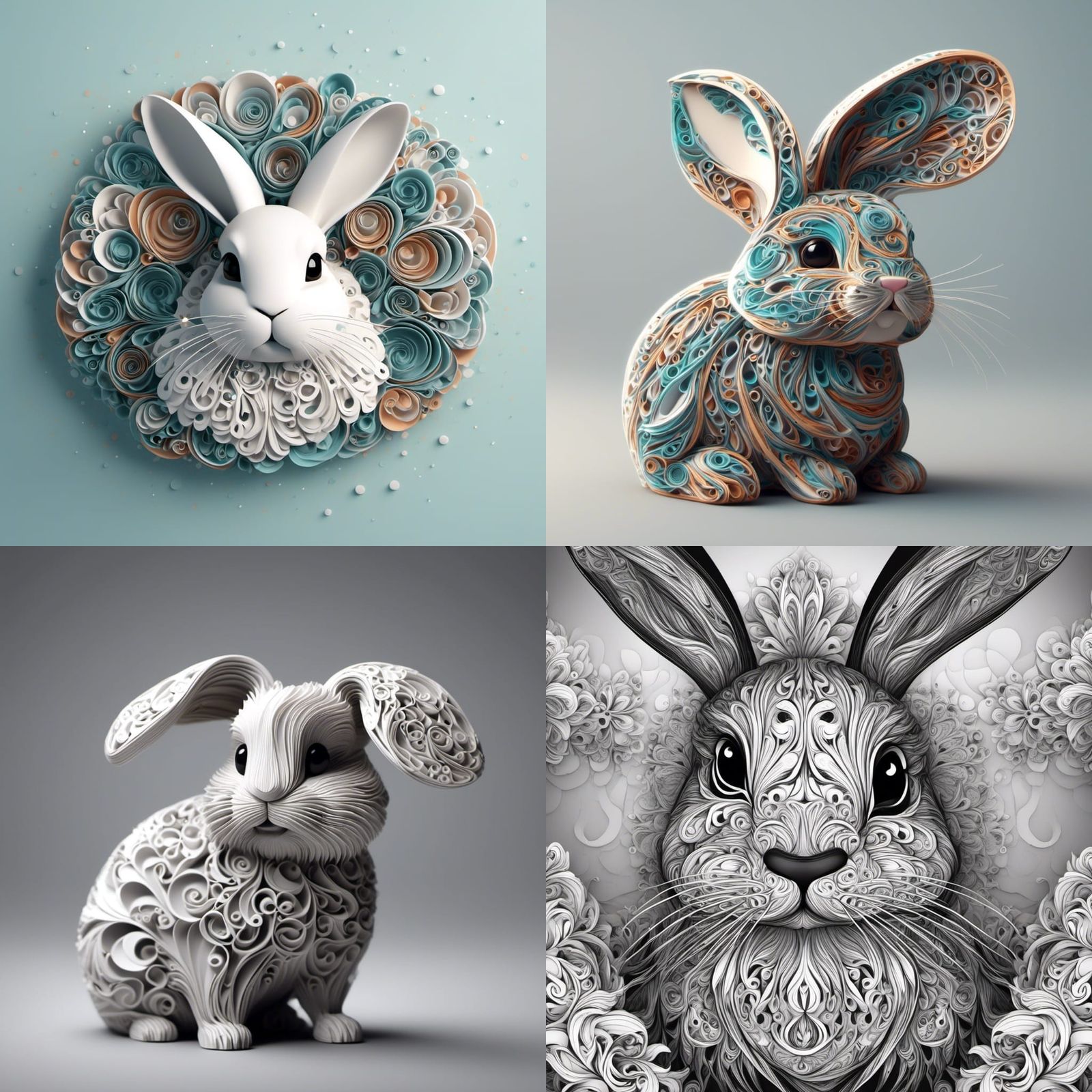 Holland Lop Rabbit with Abstract Fractal Elements