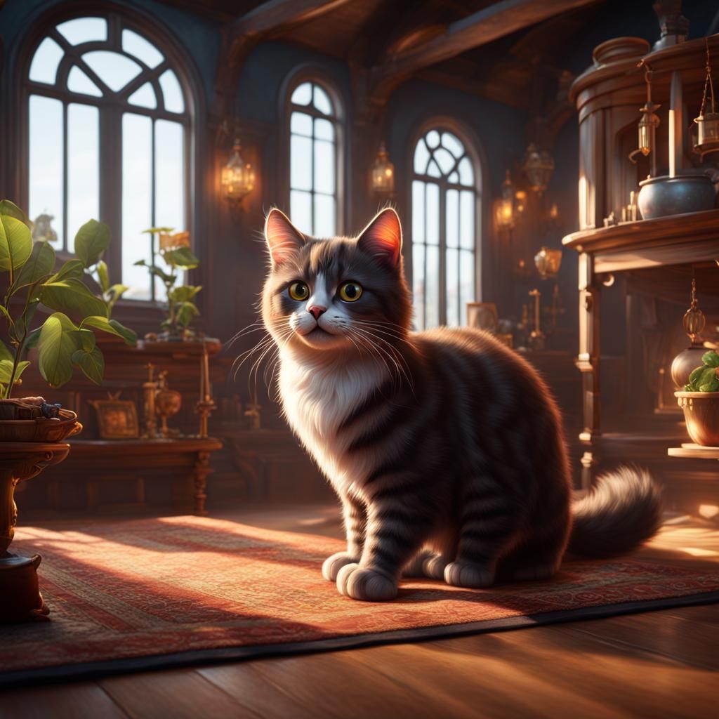 Cute Heavy Cat in House: Fantasy Concept Art