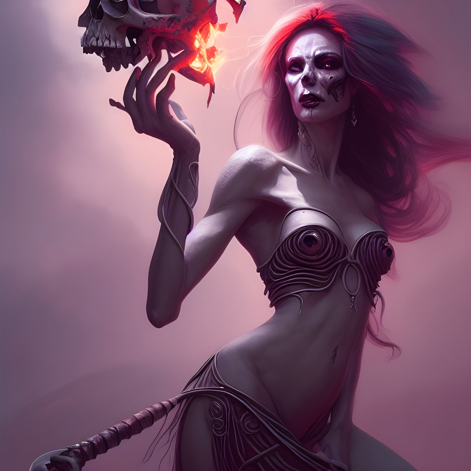 Beautiful Necromancer Woman with Tribal Glyph Halo