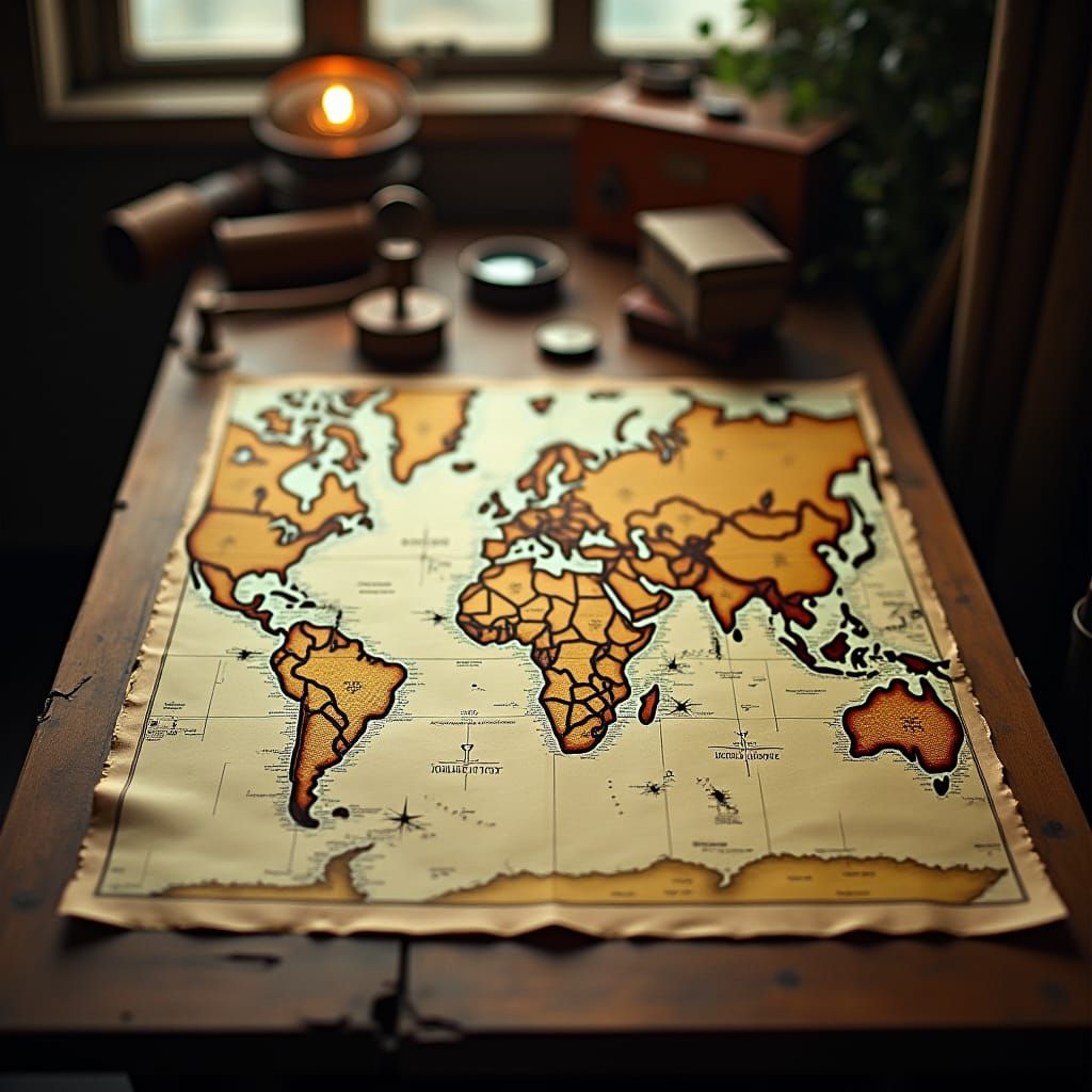 Vintage Map and Compass: A Cinematic Still