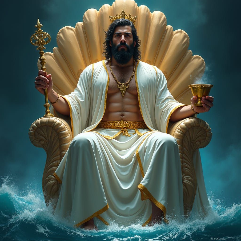 Majestic King on Seashell Throne in Digital Art Style