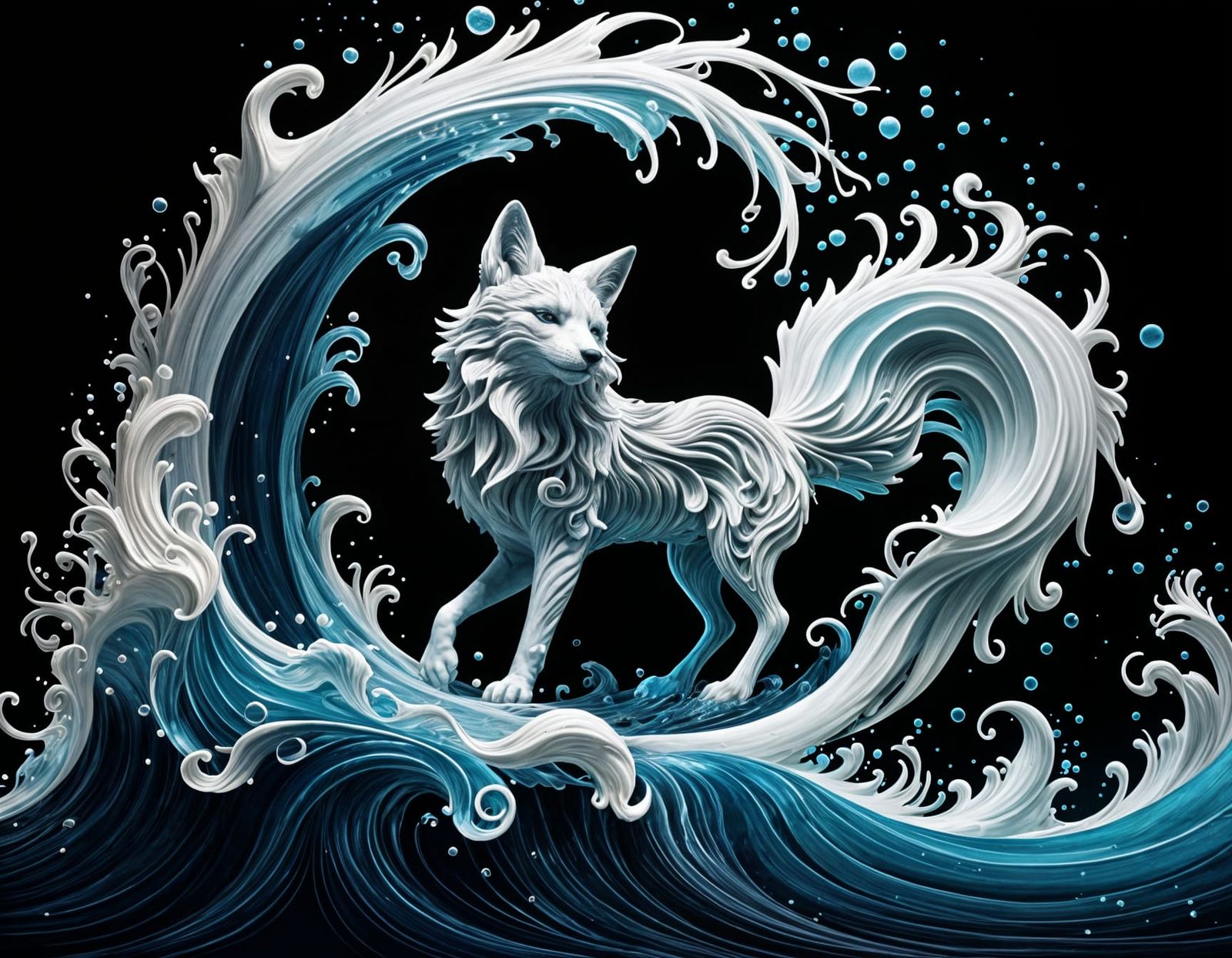 Epic Fox Formed from Swirling Blue Waves