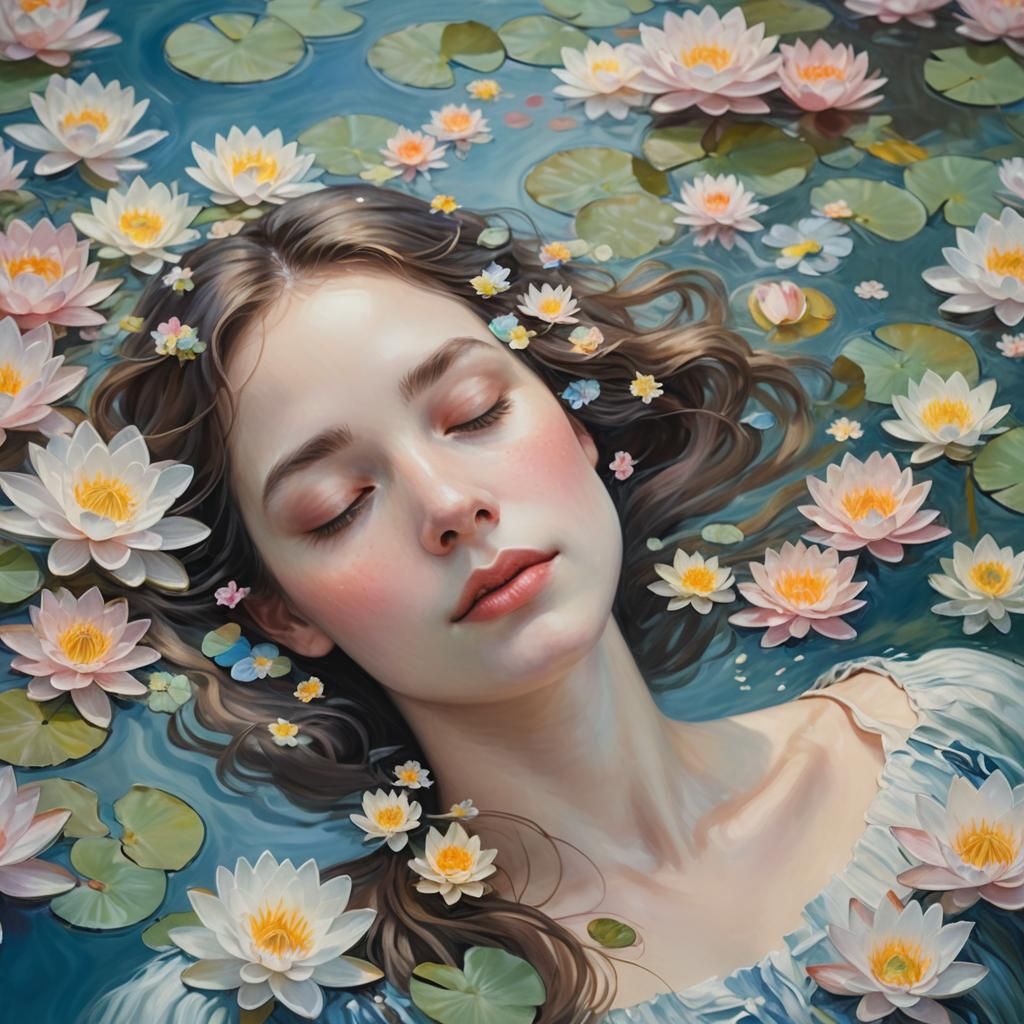 Ethereal Woman Floating in Floral Dreamscape