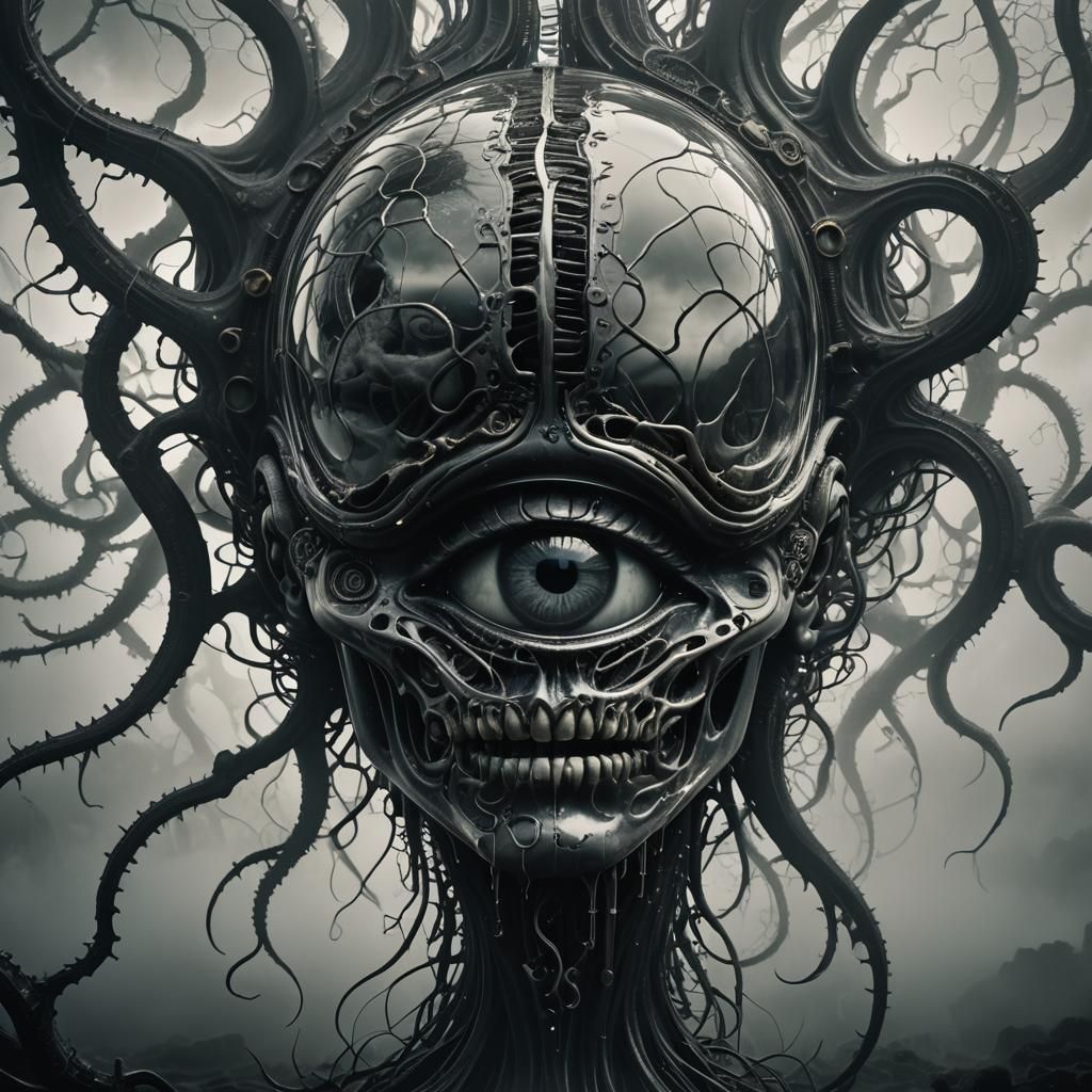 Glass A with Brain in Dark Fantasy Style