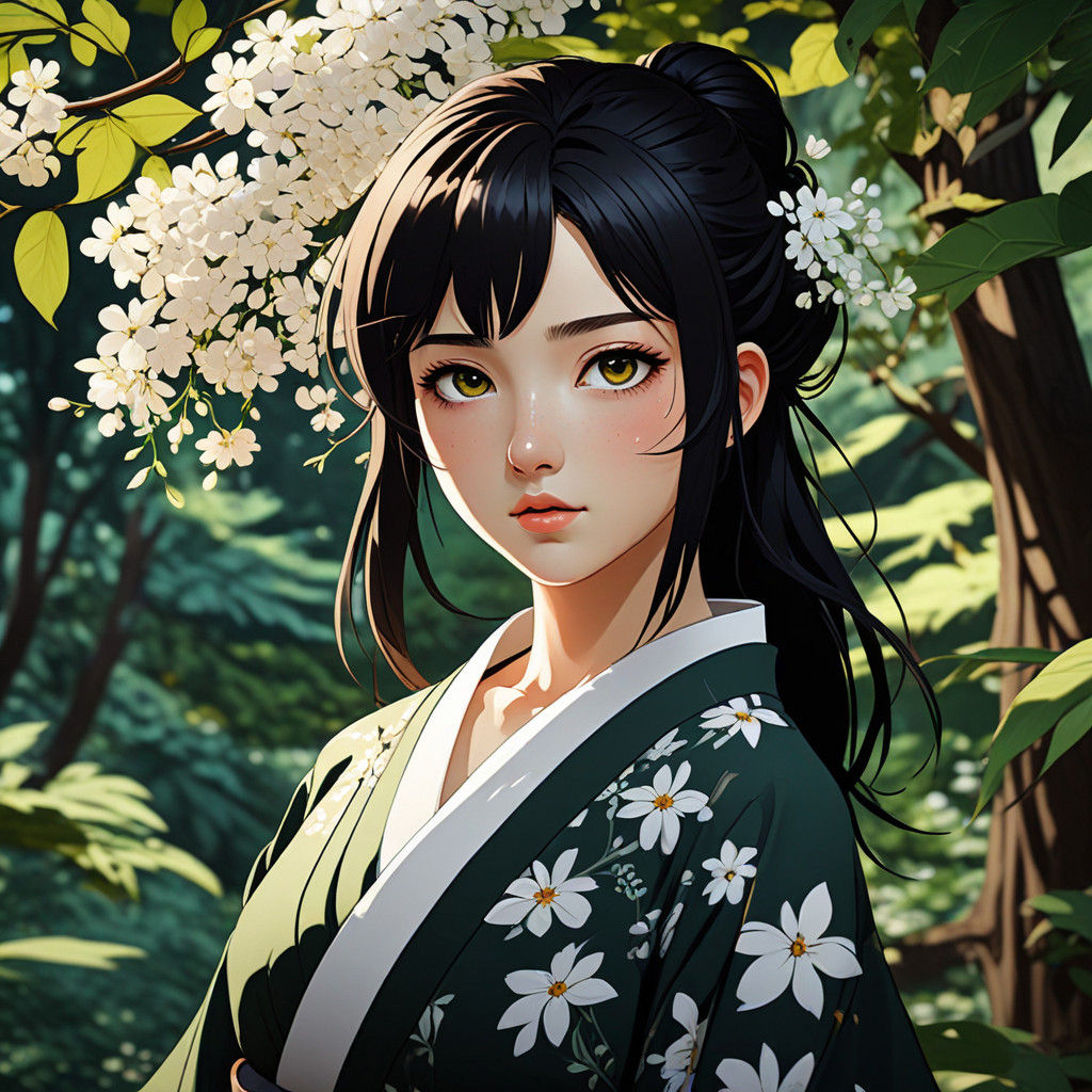 Anime Girl in Bloomful Canopy Scene