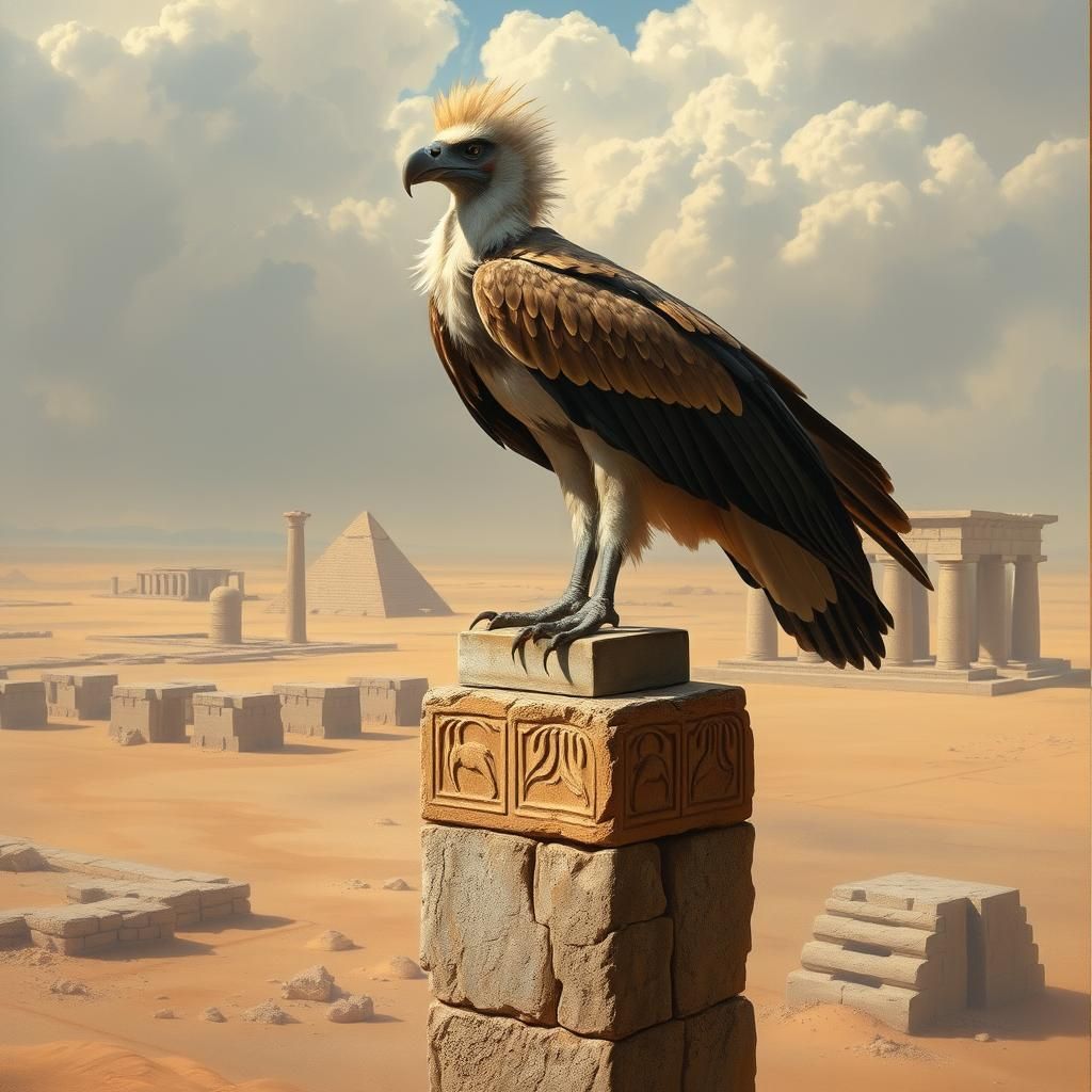 Egyptian Vulture in Baroque Style on Desert Pillar