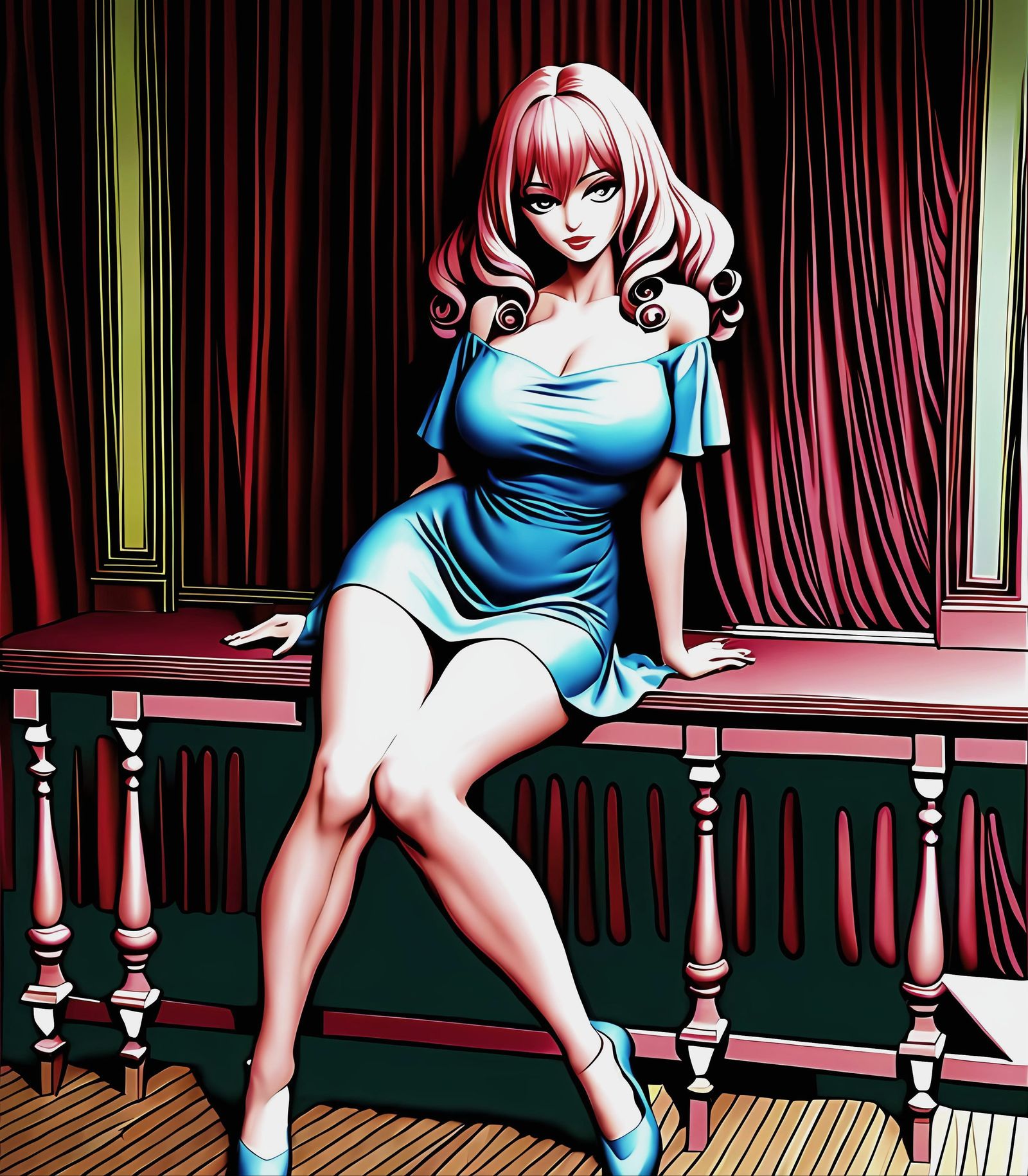 Anime Woman in Floral Dress: 3D Rendering