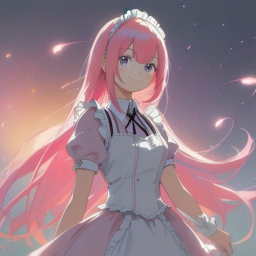 Anime Girl in Maid Outfit with Pink Hair