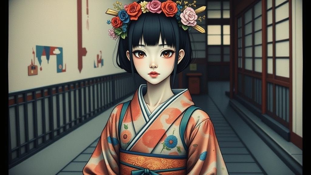 Ancient Japanese Samurai and Geisha in a Moment of Quiet Con...