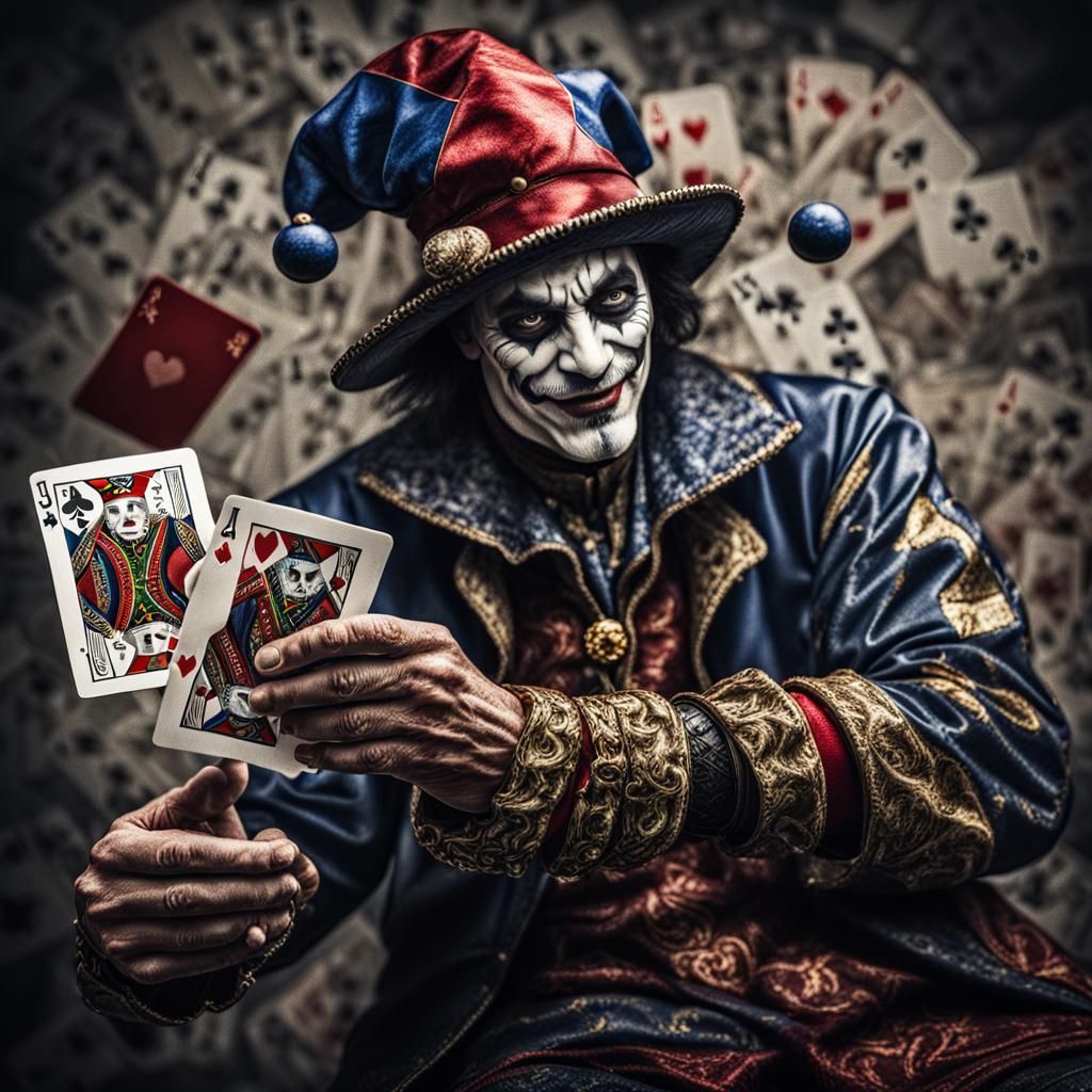 Jester with Joker Playing Cards in Hand